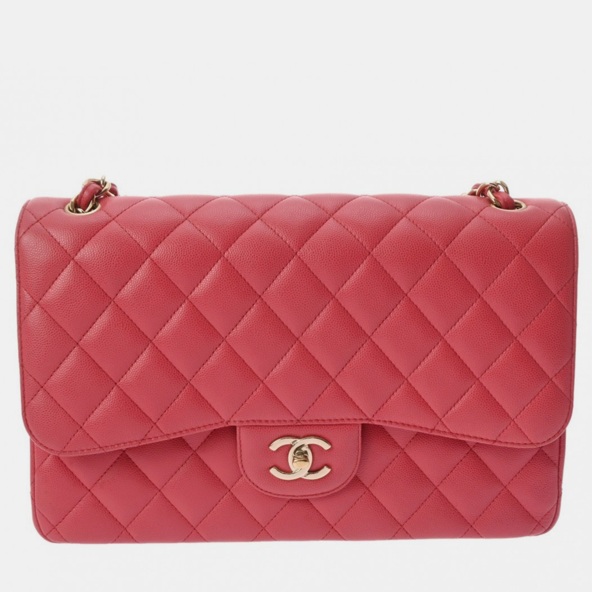 

Chanel Pink Caviar Skin Matelasse Chain Shoulder Double Flap  Bag