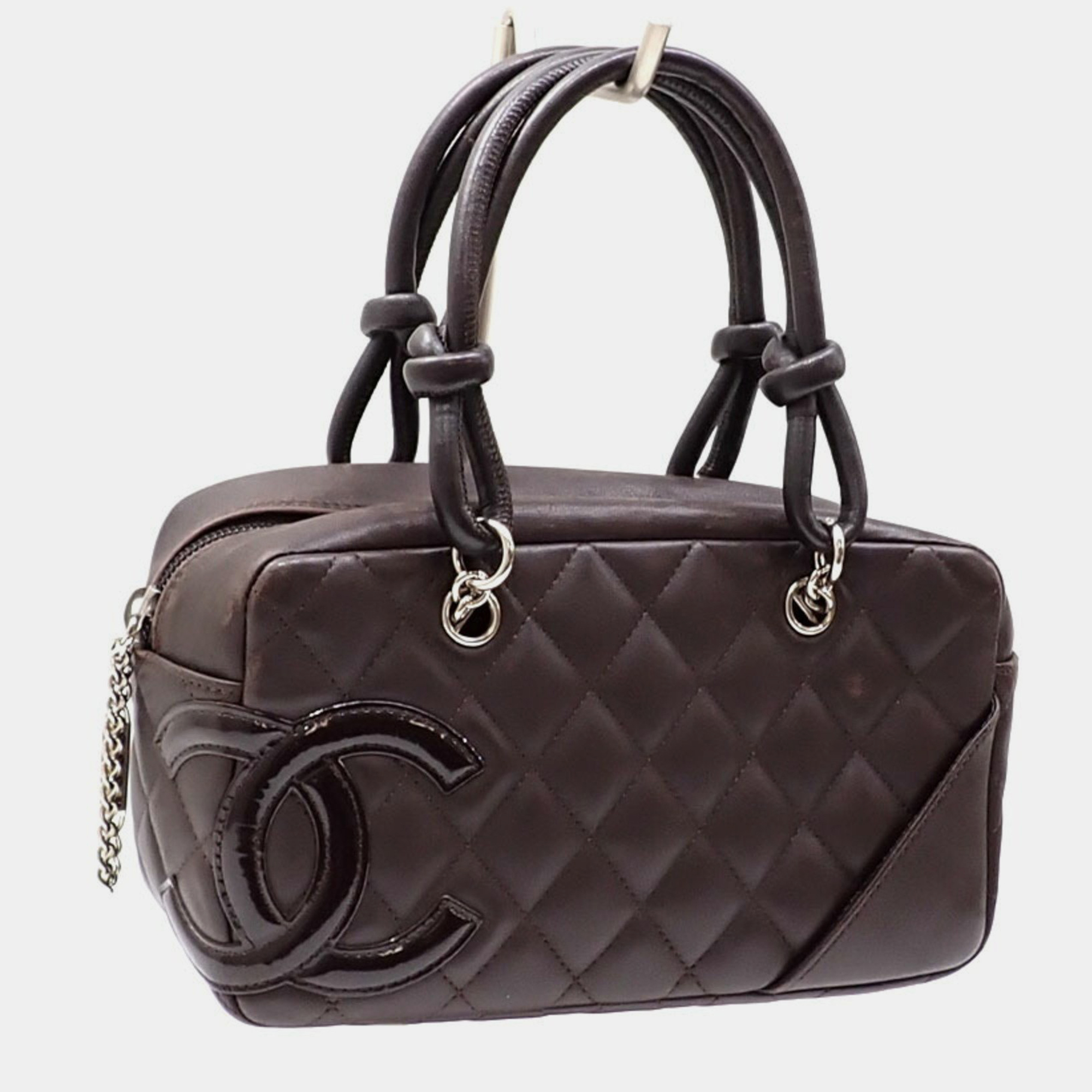 

Chanel Dark Brown Orange Lambskin Cambon Line Bowling Bag