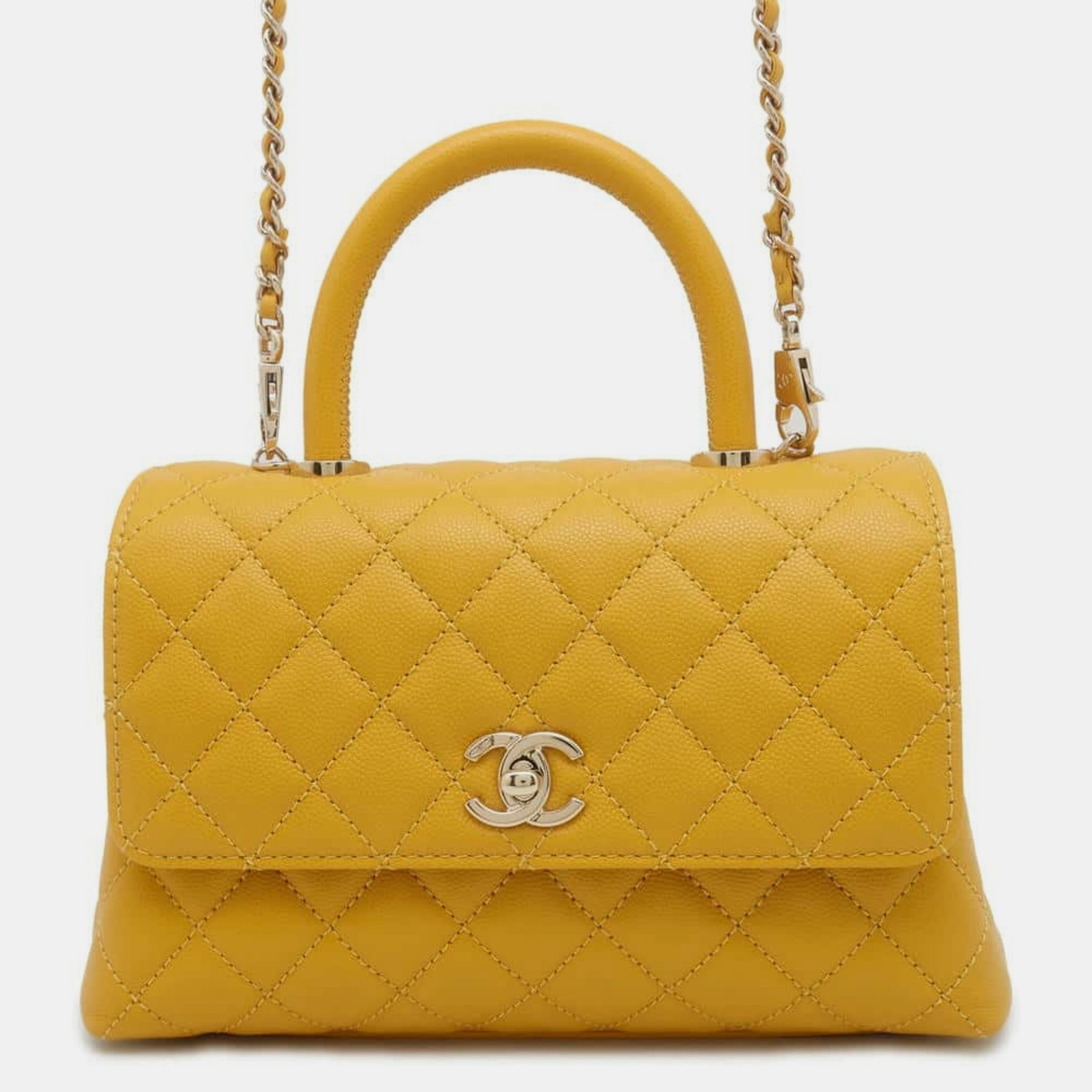 

Chanel Caviar Skin Matelasse Coco Mark Handle Shoulder Bag, Yellow