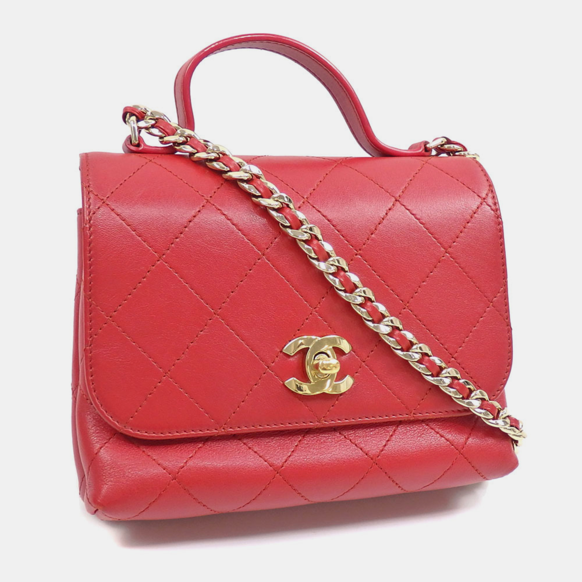 

Chanel Red Lambskin Leather Matelasse Chain Shoulder Coco Mark Handbag