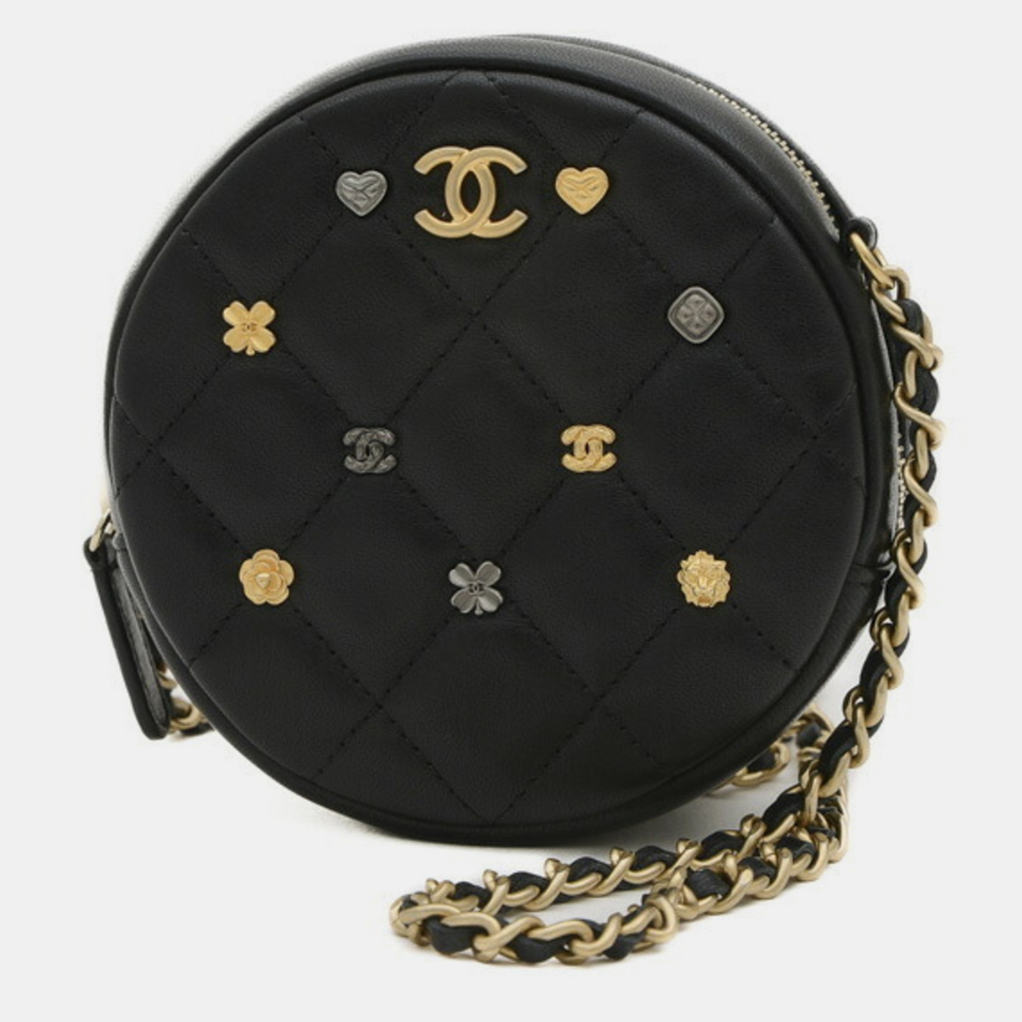 

Chanel Lambskin Black Matelasse Round Chain Shoulder Bag