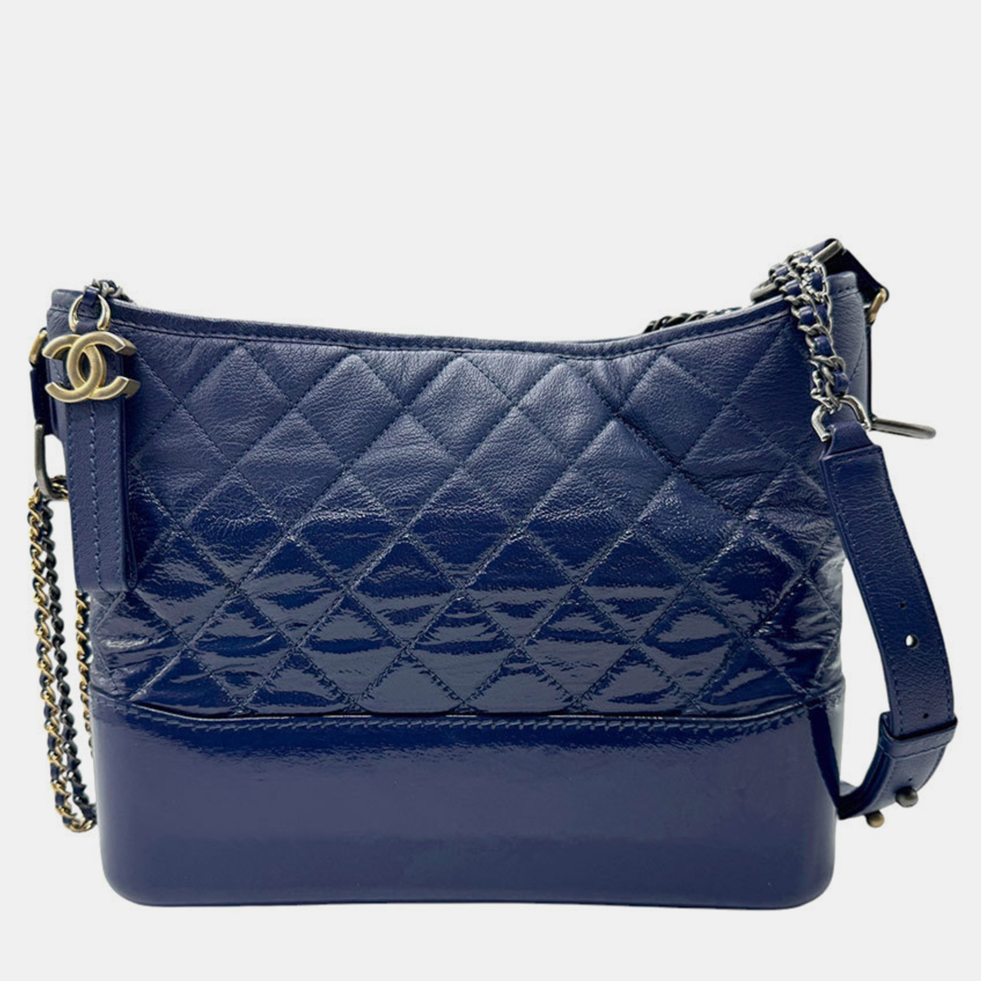 

Chanel Leather Enamel Dark Blue Silver Gold Gabrielle de Chanel Shoulder Bag