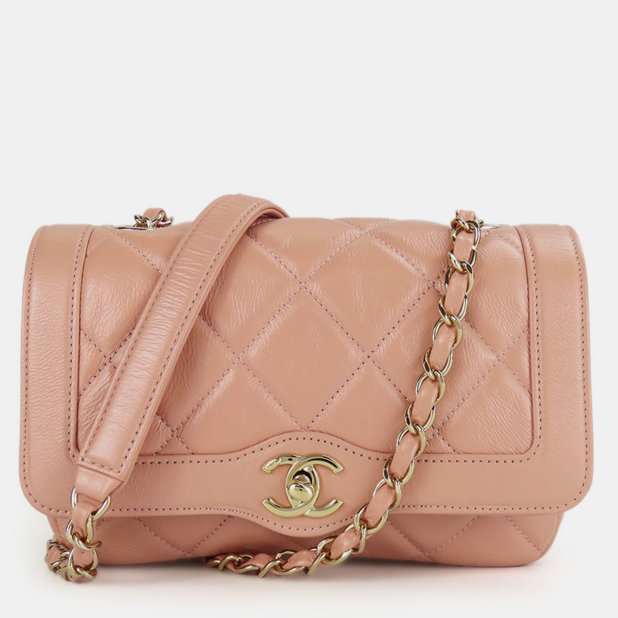 

Chanel Leather Peach Beige Matelasse No. 29 Coco Mark Single Chain Shoulder Bag