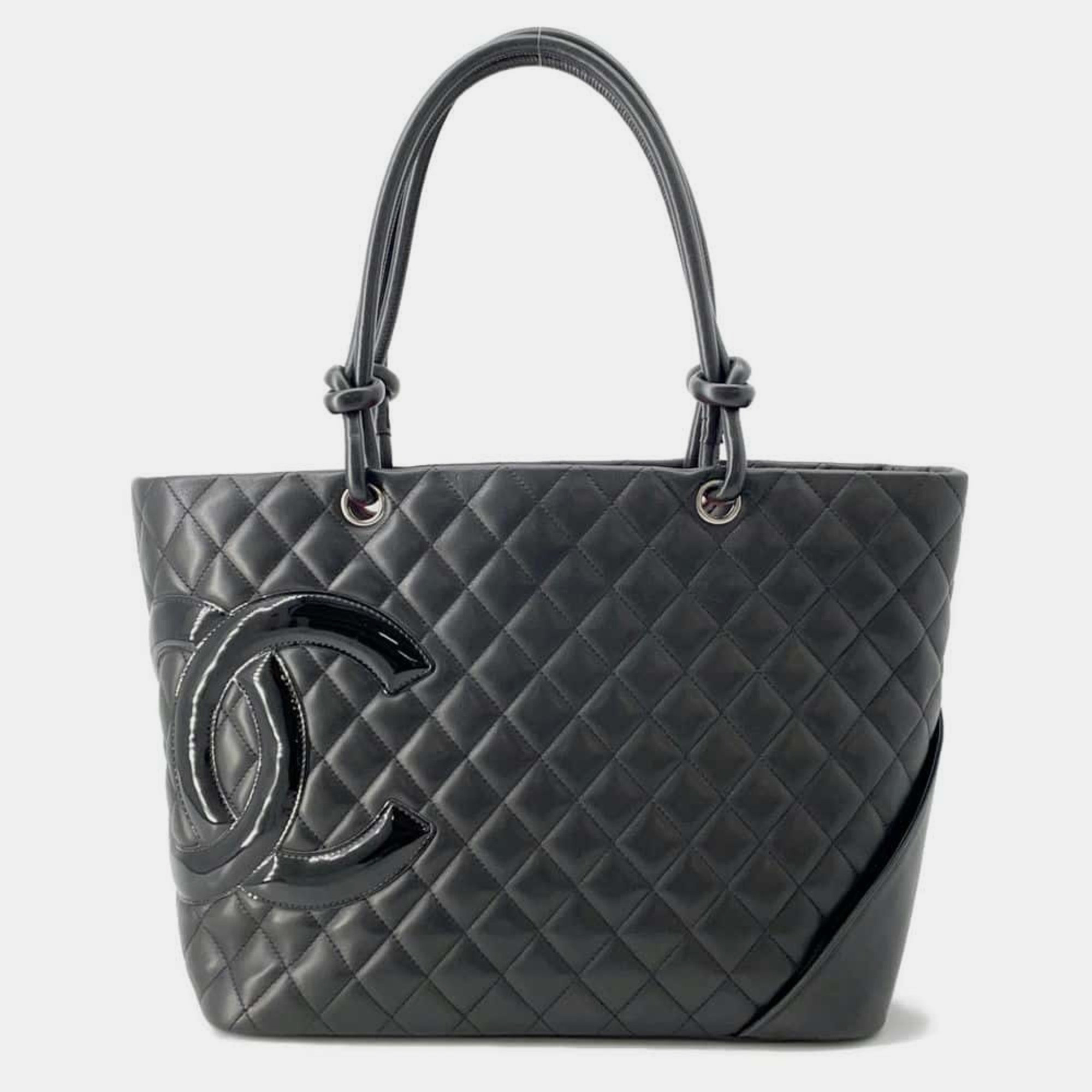 

Chanel Leather Patent Black Cambon Line Large Coco Mark Tote Bag