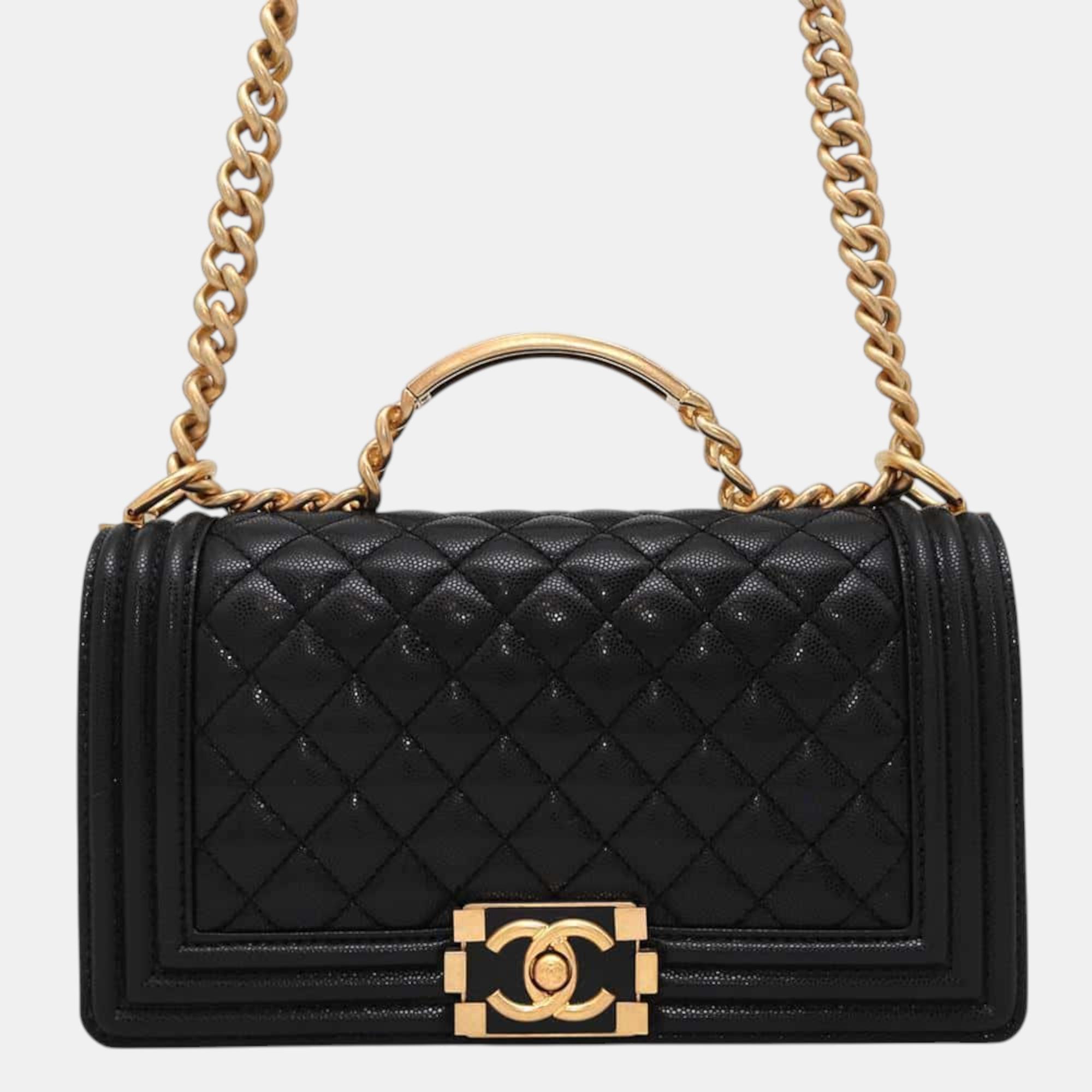 

Chanel Black Caviar Leather Boy Chanel Top Handle Chain Shoulder