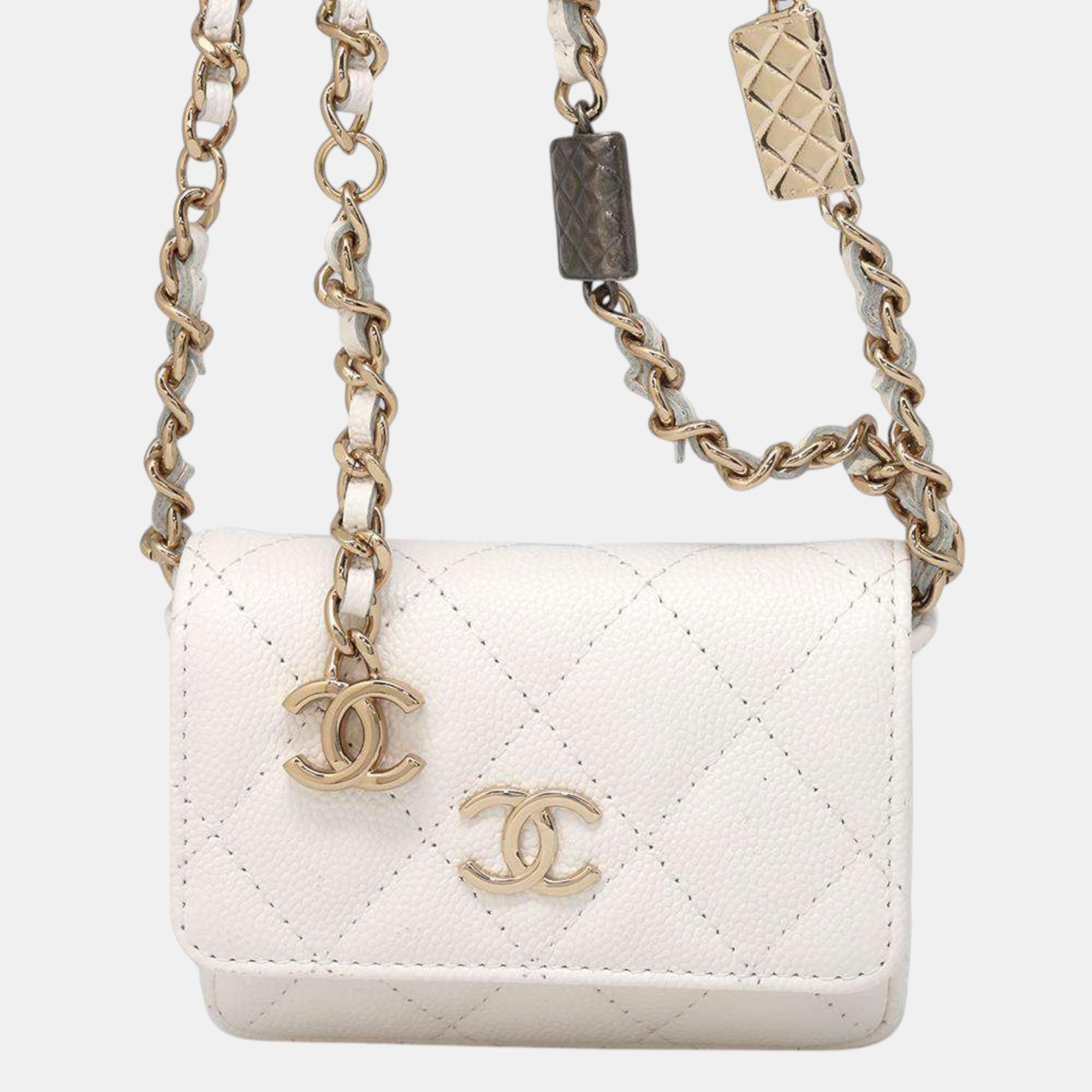 

Chanel White Caviar Leather CC Logo Mini Chain Shoulder Bag