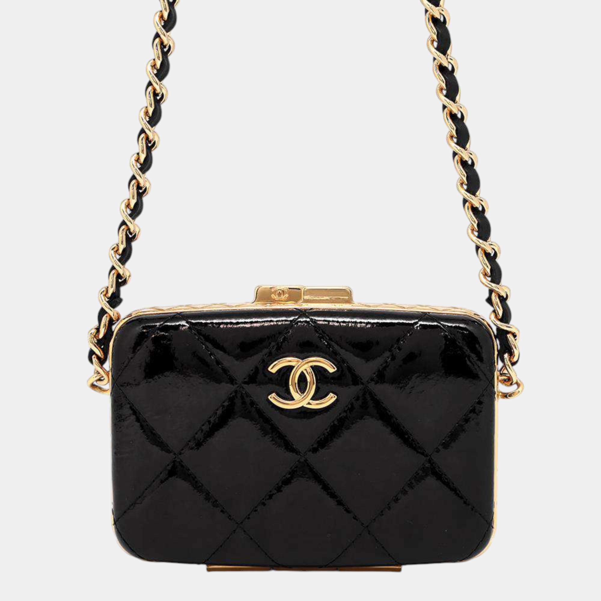 

Chanel Black Enamel Matelasse ChainPochette bag