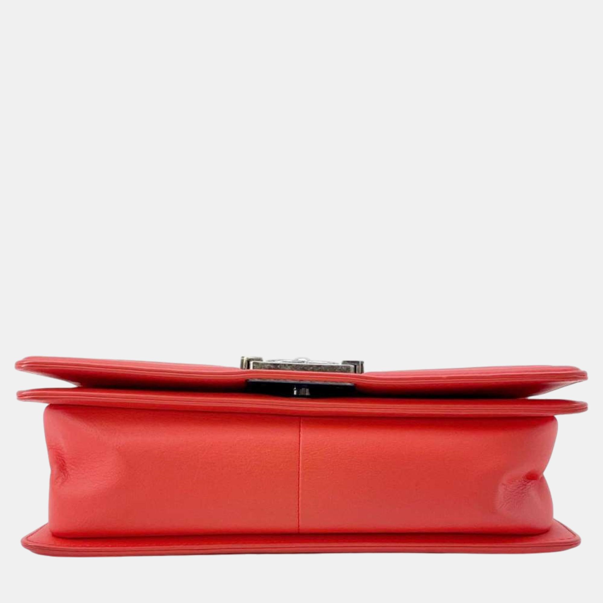 Chanel Carnelian Lambskin Chevron Boy Chanel Chain Shoulder 