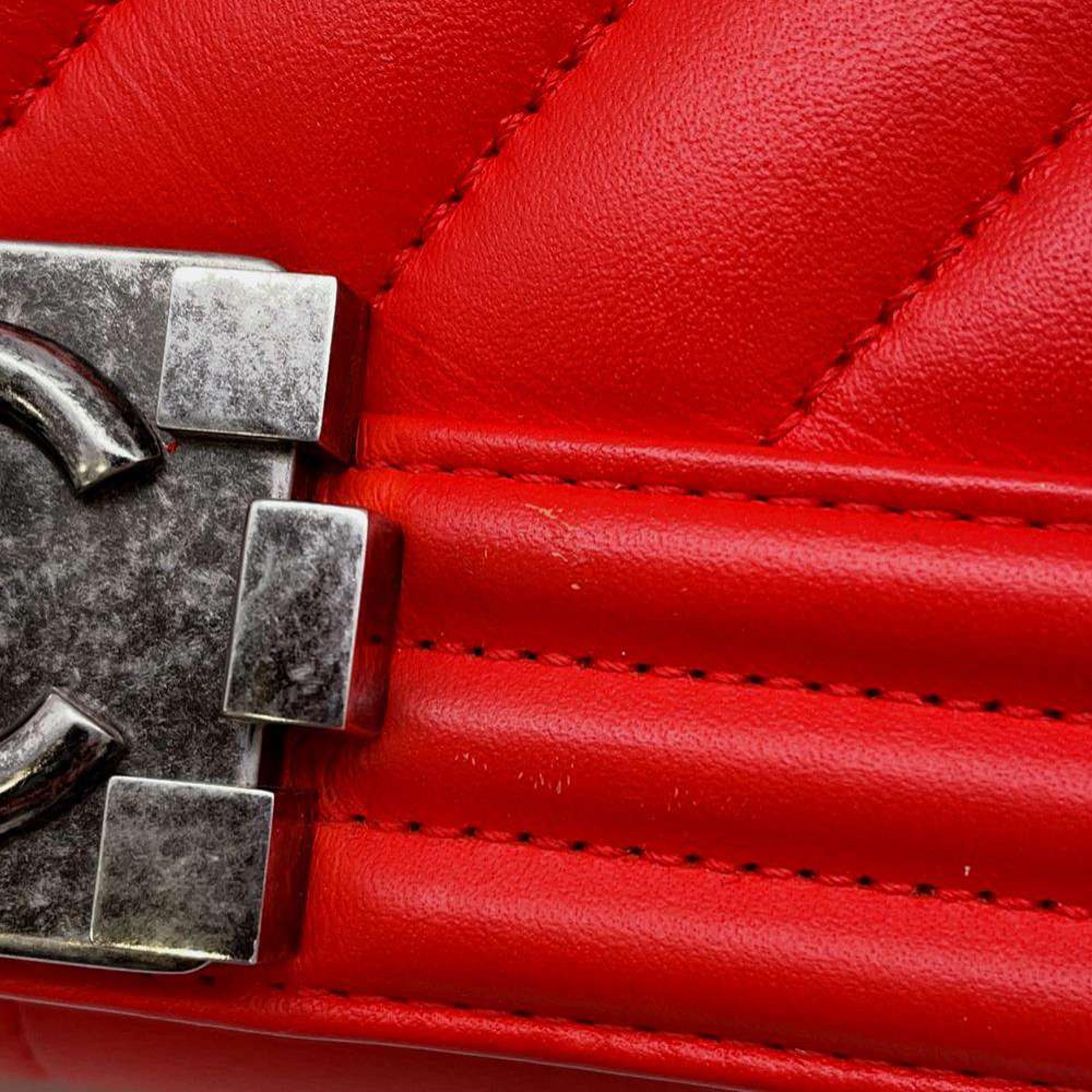 Chanel Carnelian Lambskin Chevron Boy Chanel Chain Shoulder 