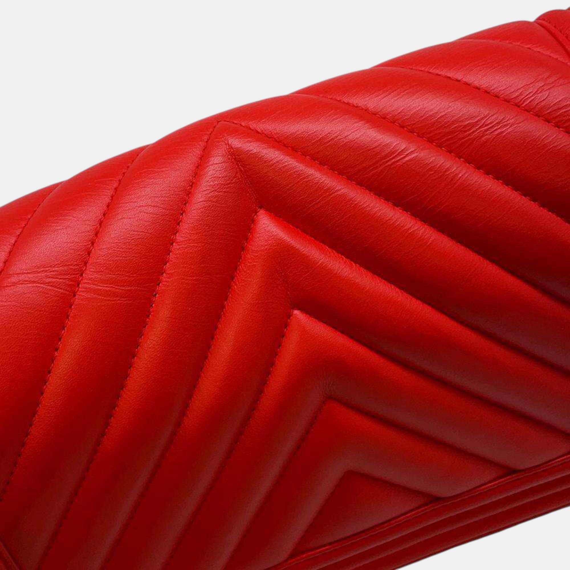 Chanel Carnelian Lambskin Chevron Boy Chanel Chain Shoulder 