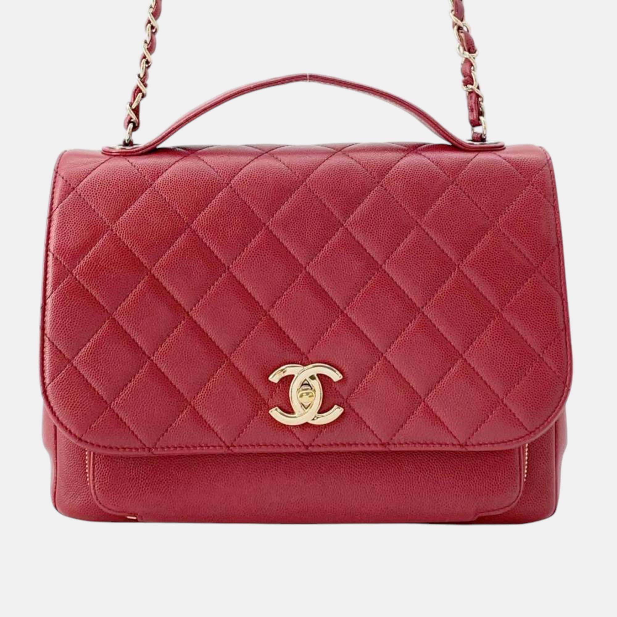 

Chanel Red Caviar Leather Matelasse CC Logo Business Affinity Chain Shoulder bag