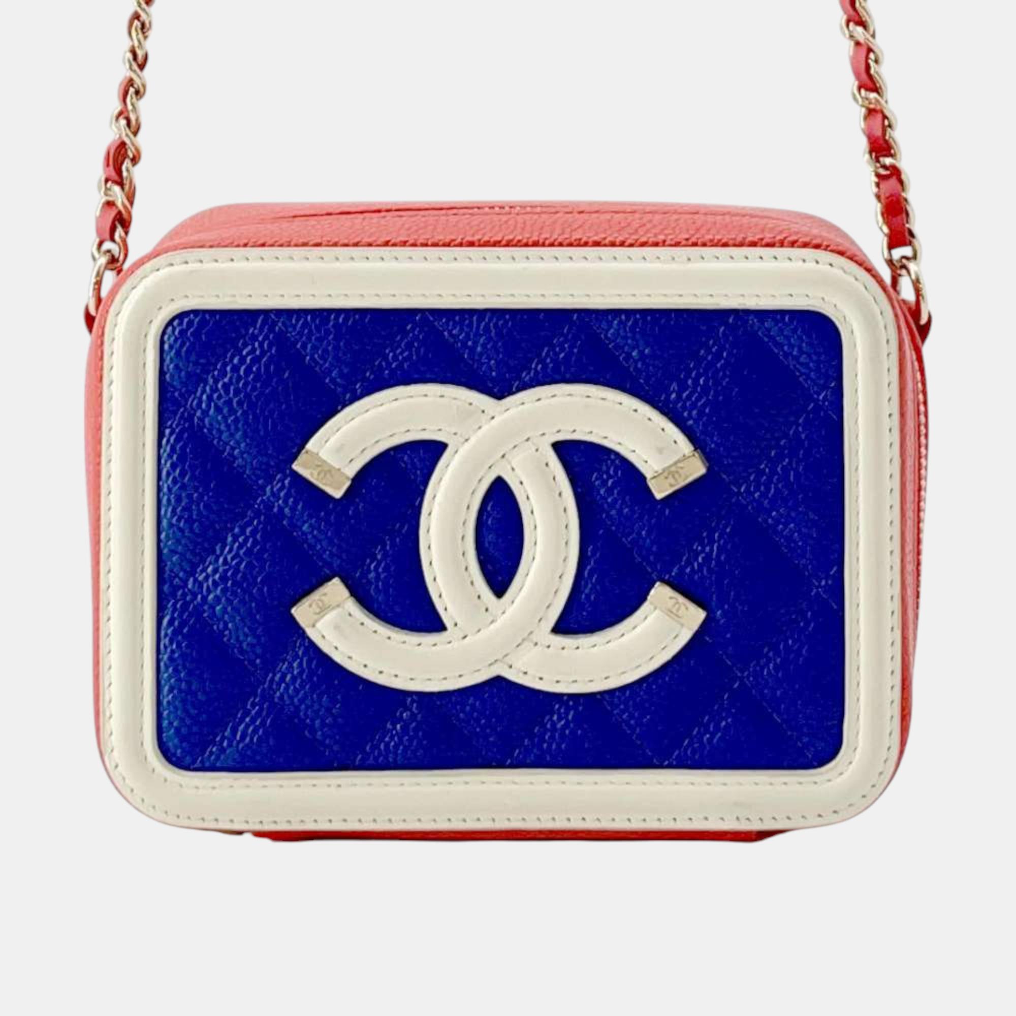 

Chanel Blue/Red/White Caviar Leather CC Filigree Chain Shoulder bag