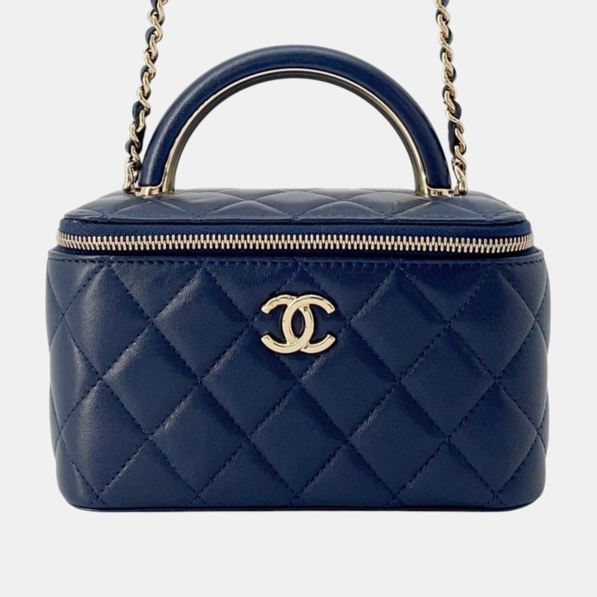 

Chanel Navy Lambskin Vanity Chain Shoulder Bag, Navy blue