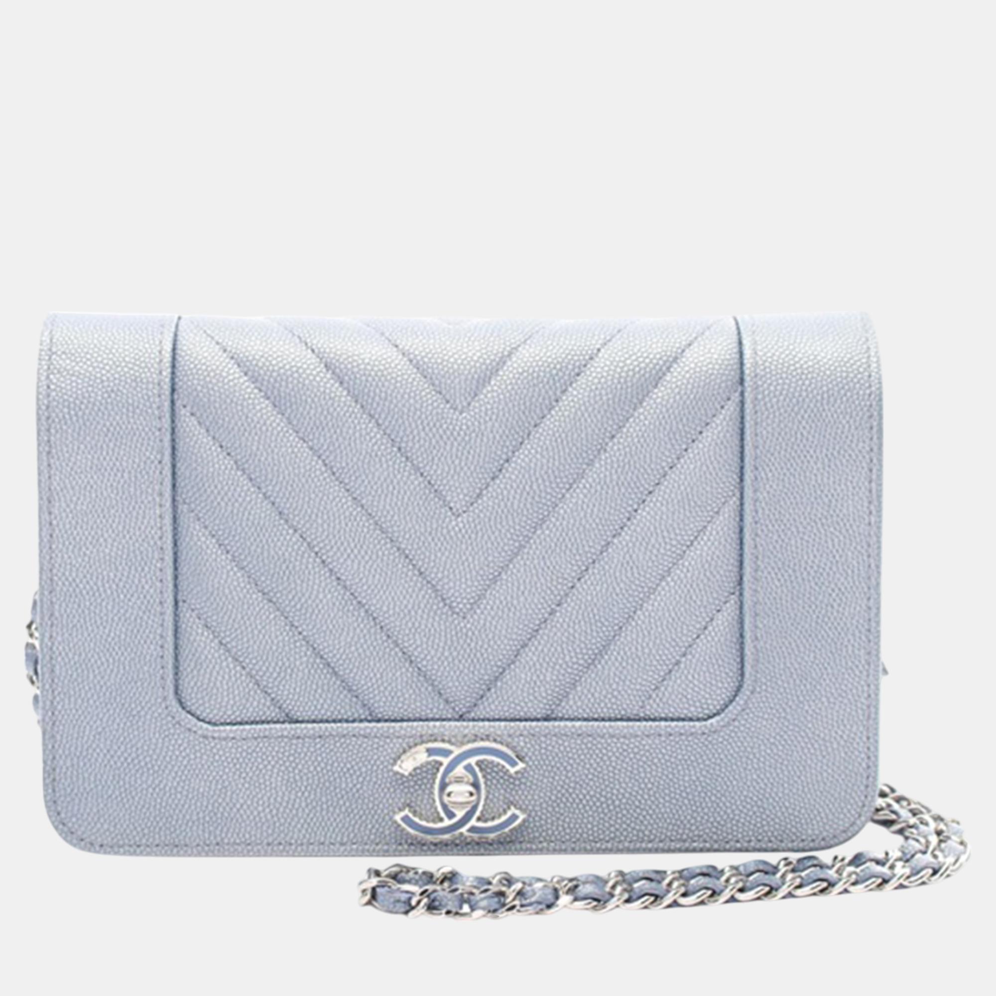 

Chanel Blue Chevron Quilted Caviar Mademoiselle Wallet On Chain