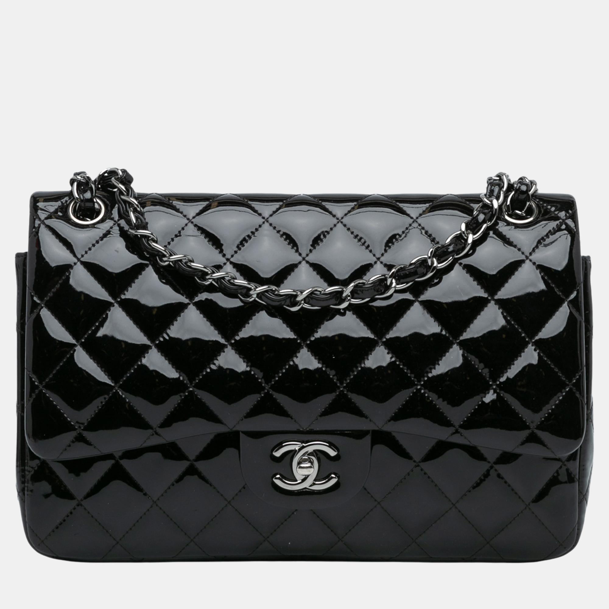 

Chanel Black Jumbo Classic Patent Double Flap