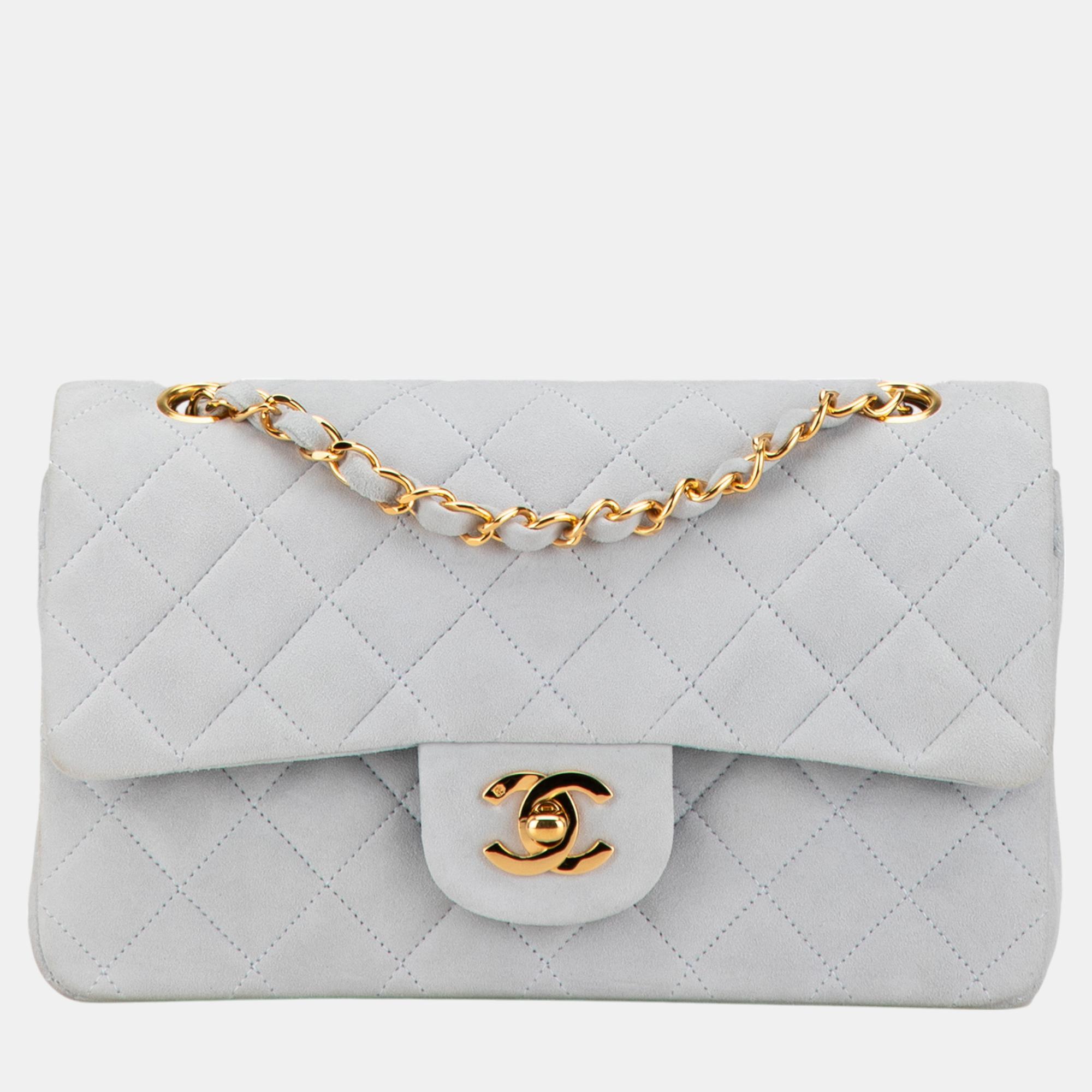 

Chanel Blue Small Classic Suede Double Flap