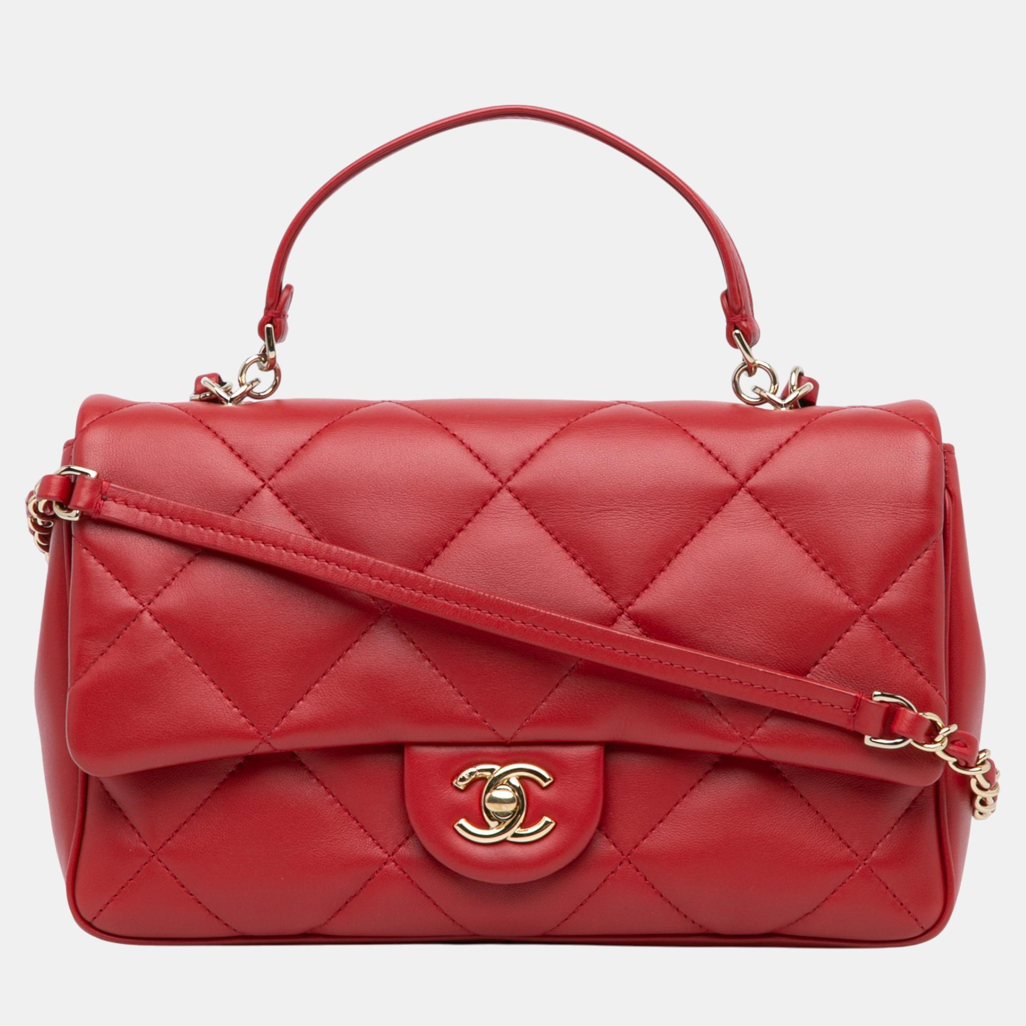 

Chanel Red Small Lambskin Easy Carry Flap