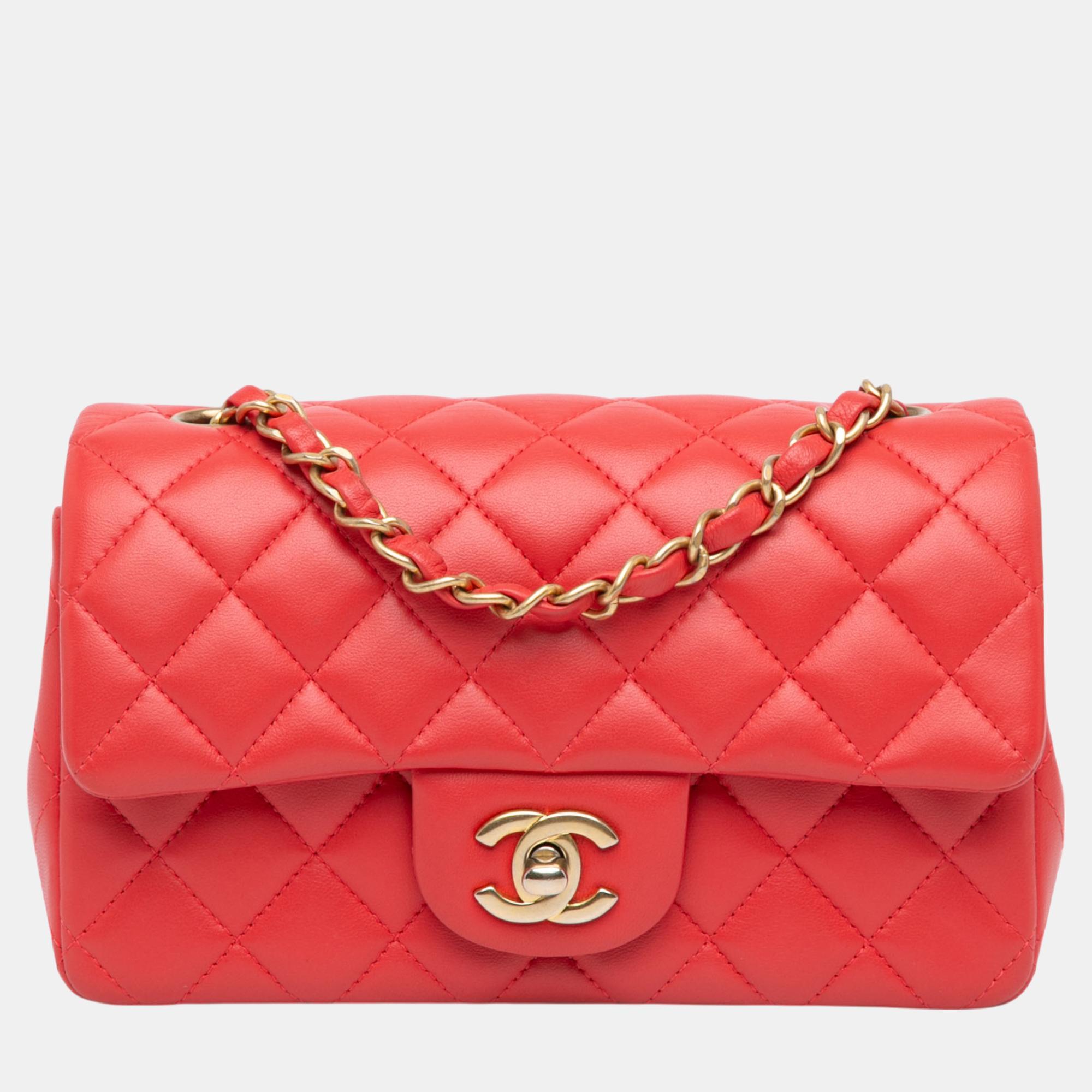 

Chanel Red Mini Rectangular Classic Lambskin Single Flap