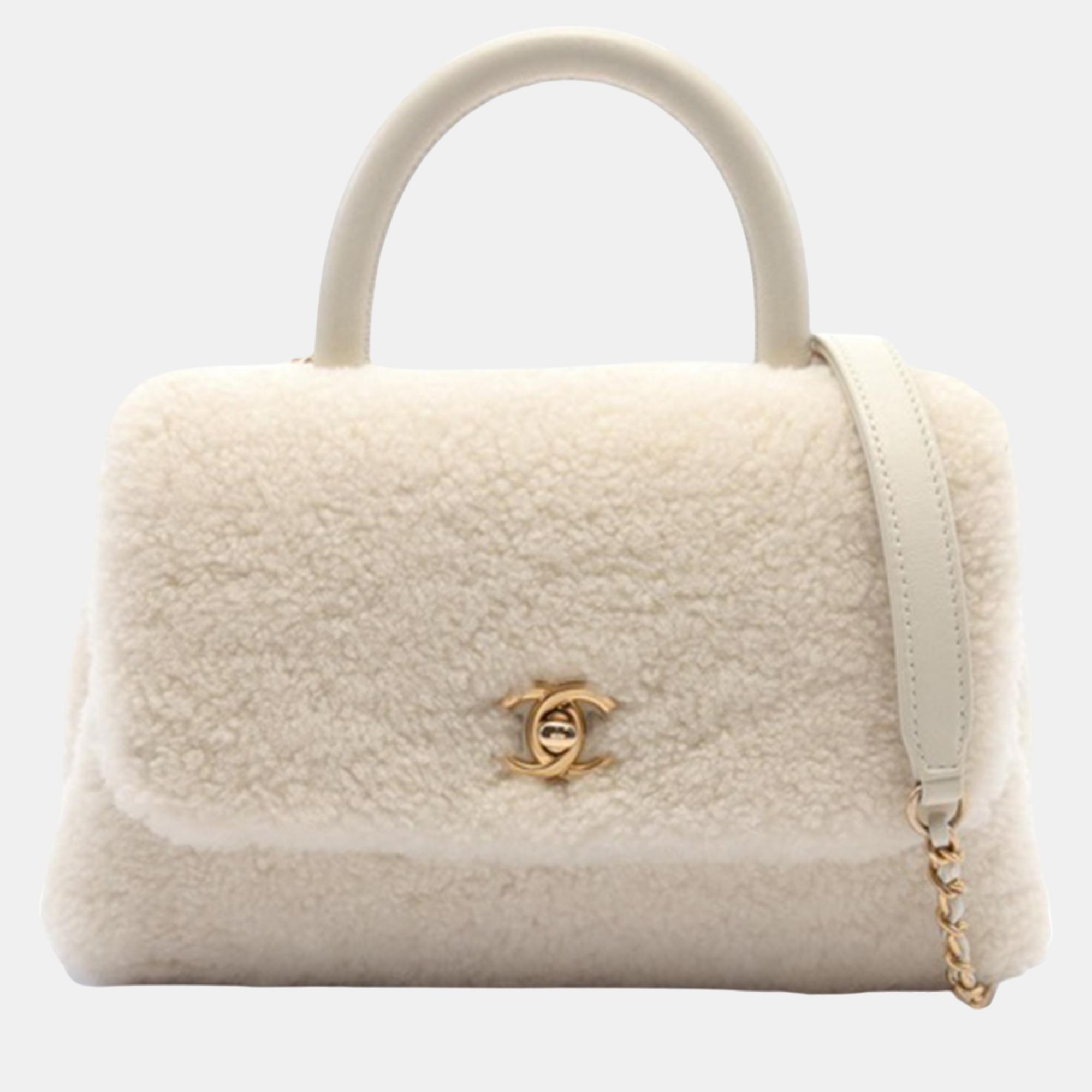 

Chanel White Mini Shearling Coco Top Handle Bag