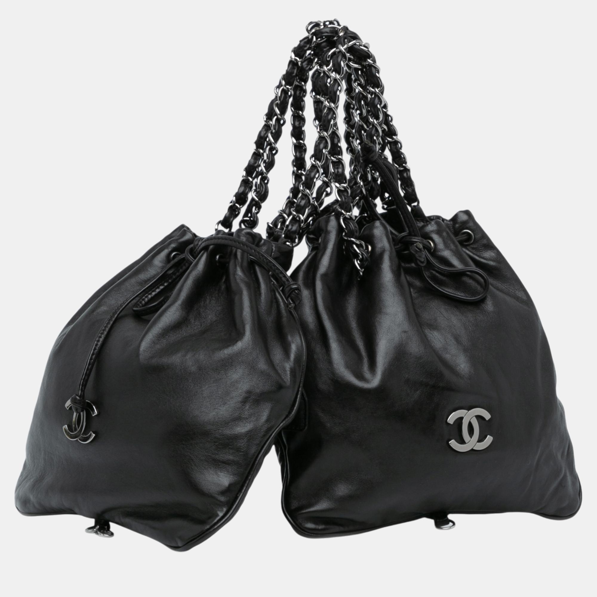 

Chanel Black CC Calfskin Dual Twin Chain Handbag