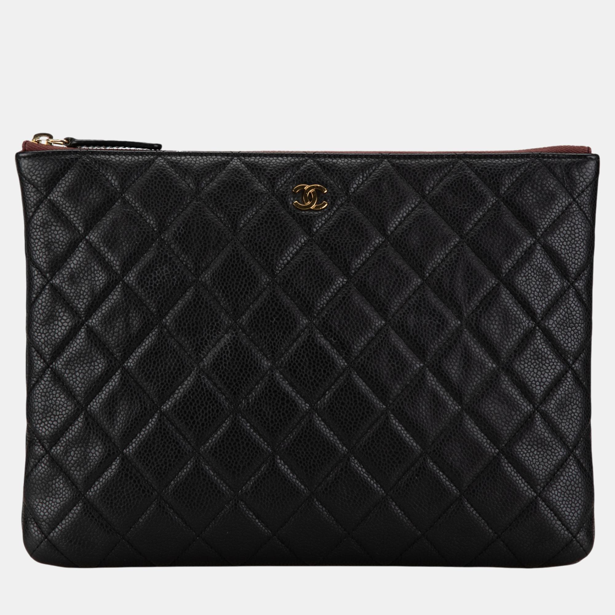 

Chanel Black Medium Quilted Caviar O Case Clutch