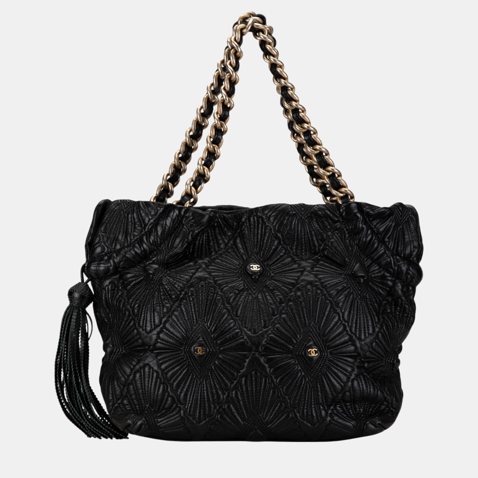 

Chanel Black Small Quilted Calfskin Ca D'Oro Tote