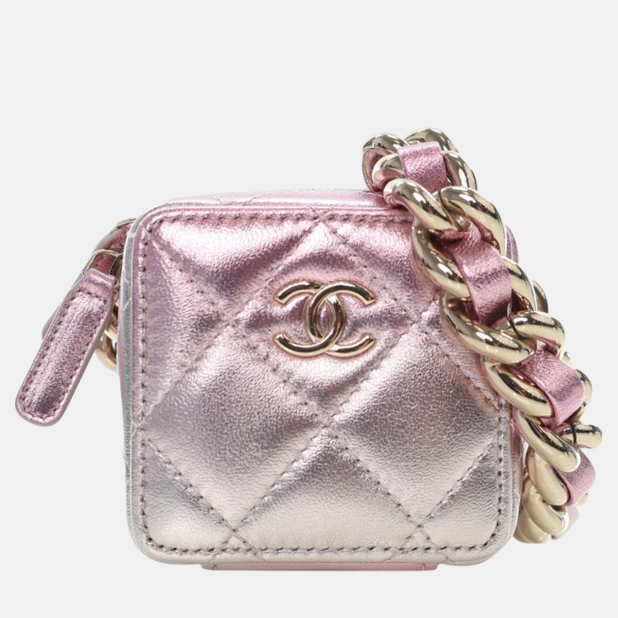 

Chanel Pink/Silver Mini Metallic Lambskin Coco Punk Cube Bag