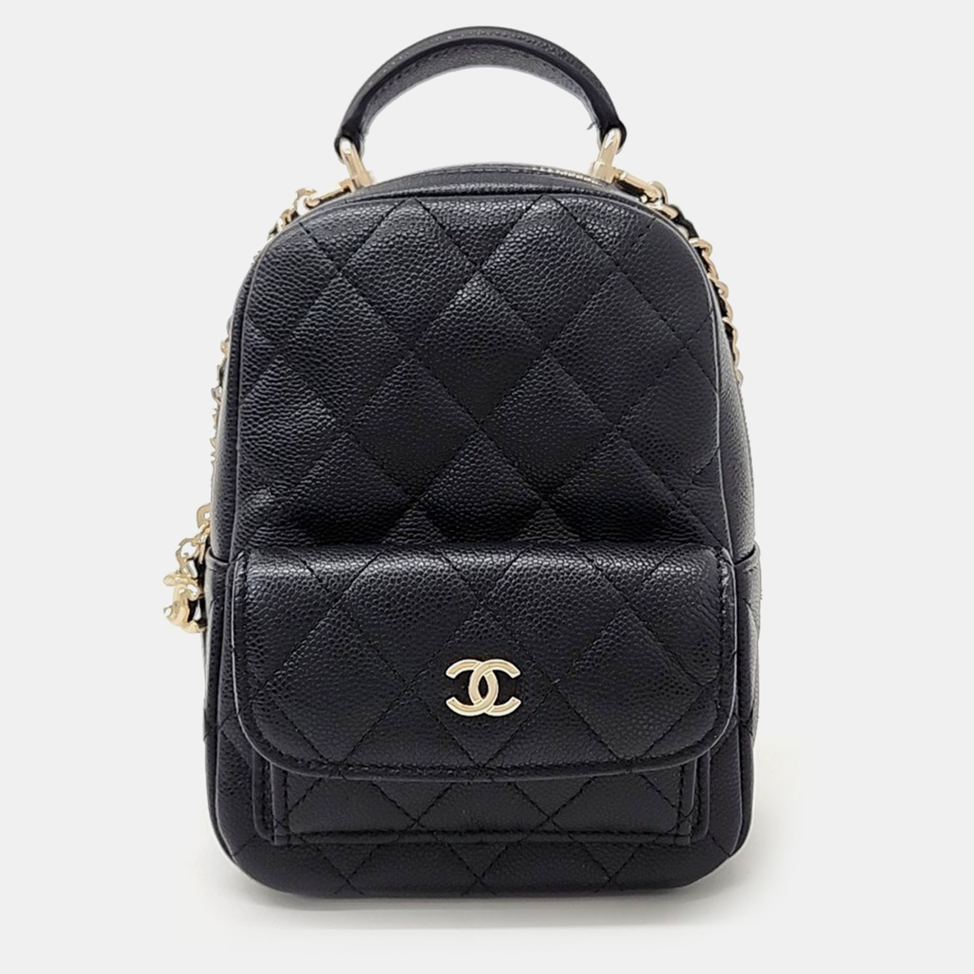 

Chanel Caviar Top Handle Mini Backpack, Black