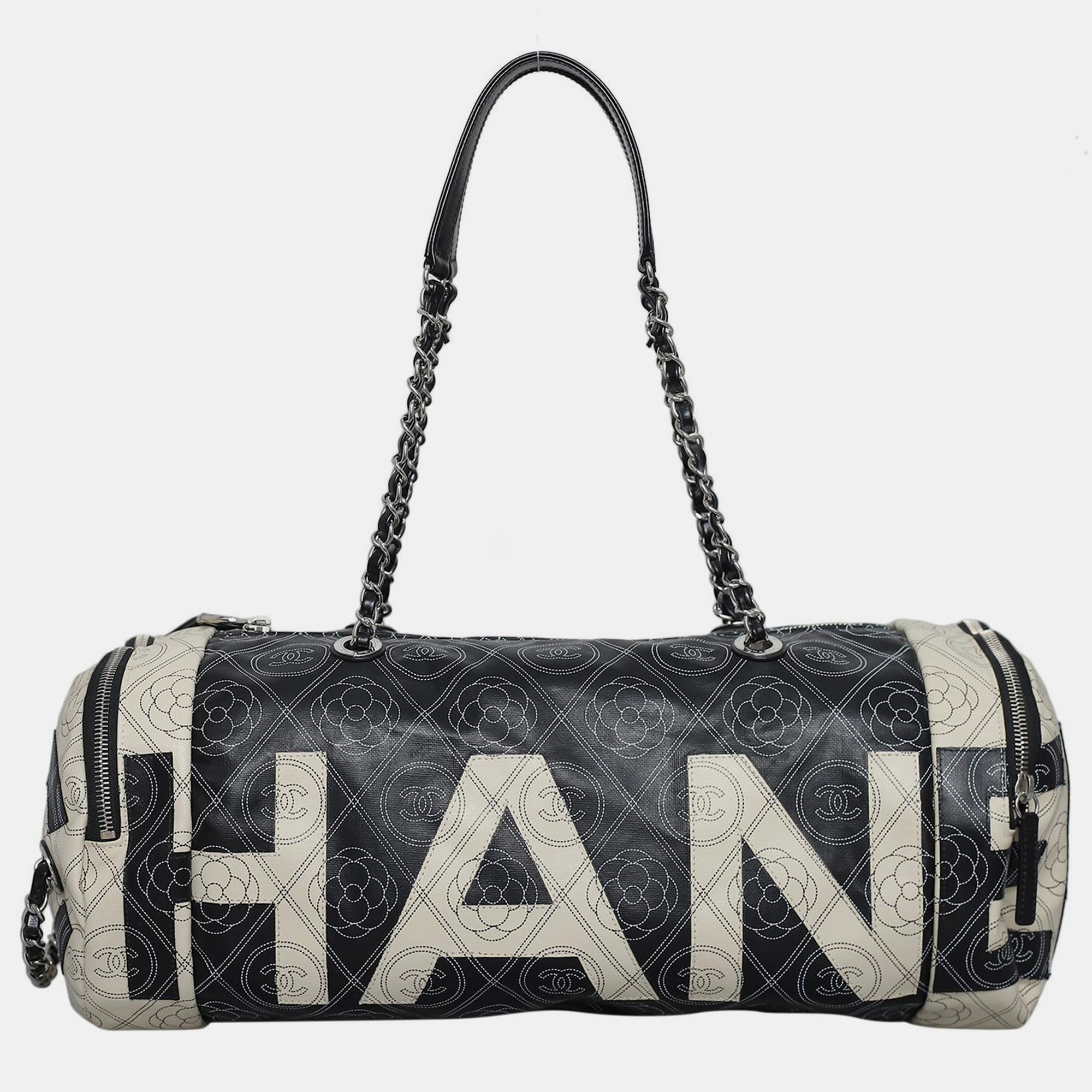 

Chanel Camelia Print Coated Canvas Bowling Bag, Black