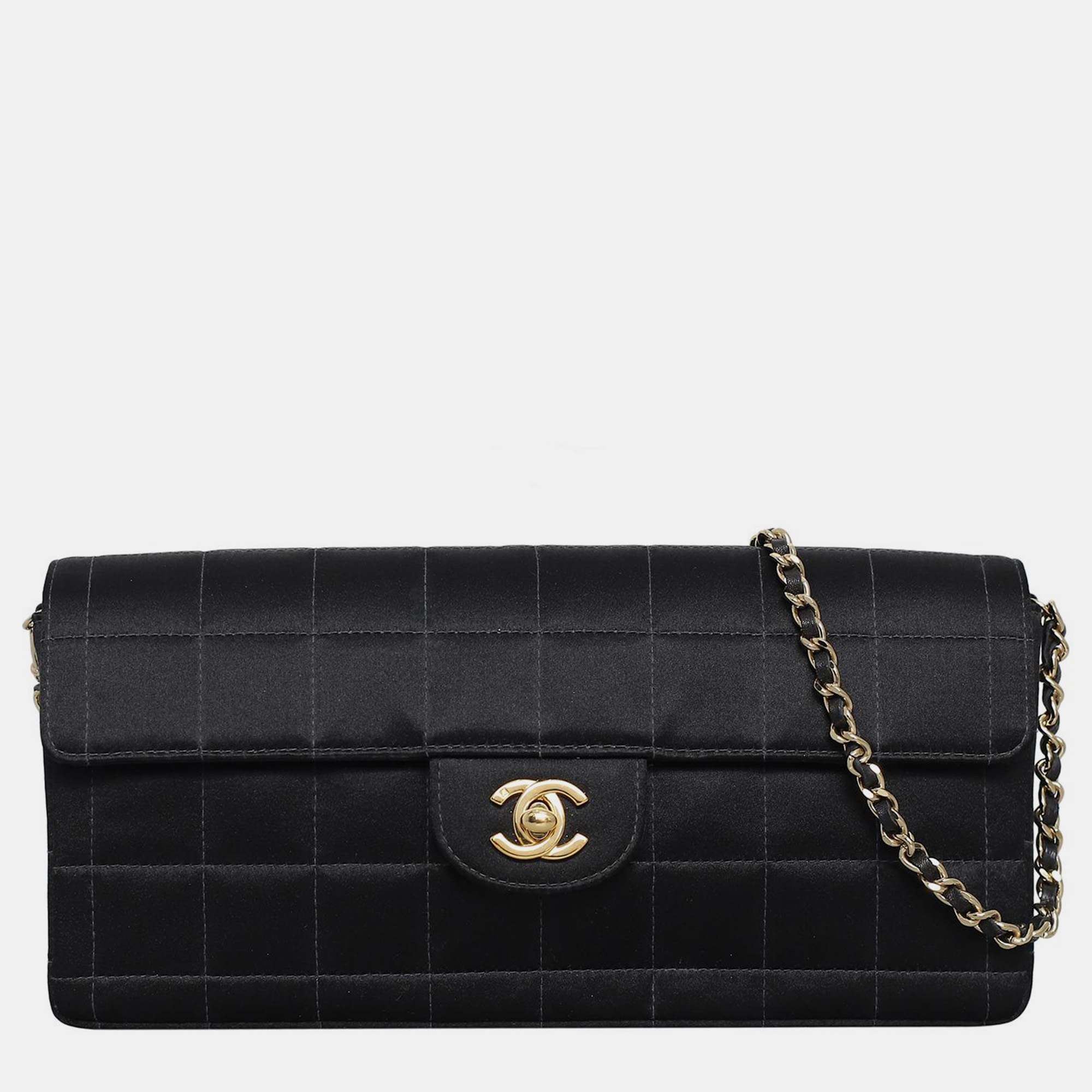 

Chanel Satin East West Flap Shoulder Bag, Black