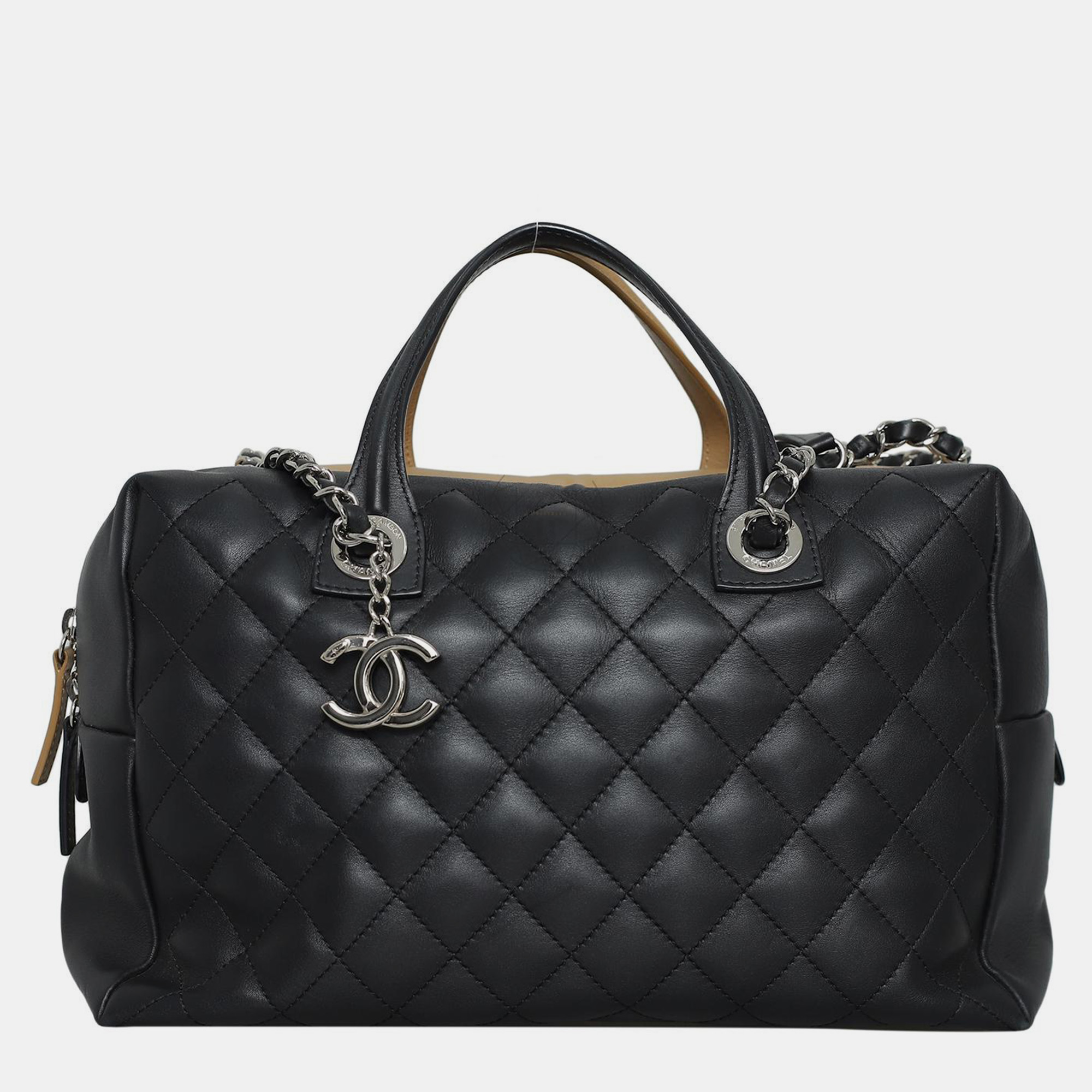 

Chanel CC Quilted Bicolor Bowling Bag, Black