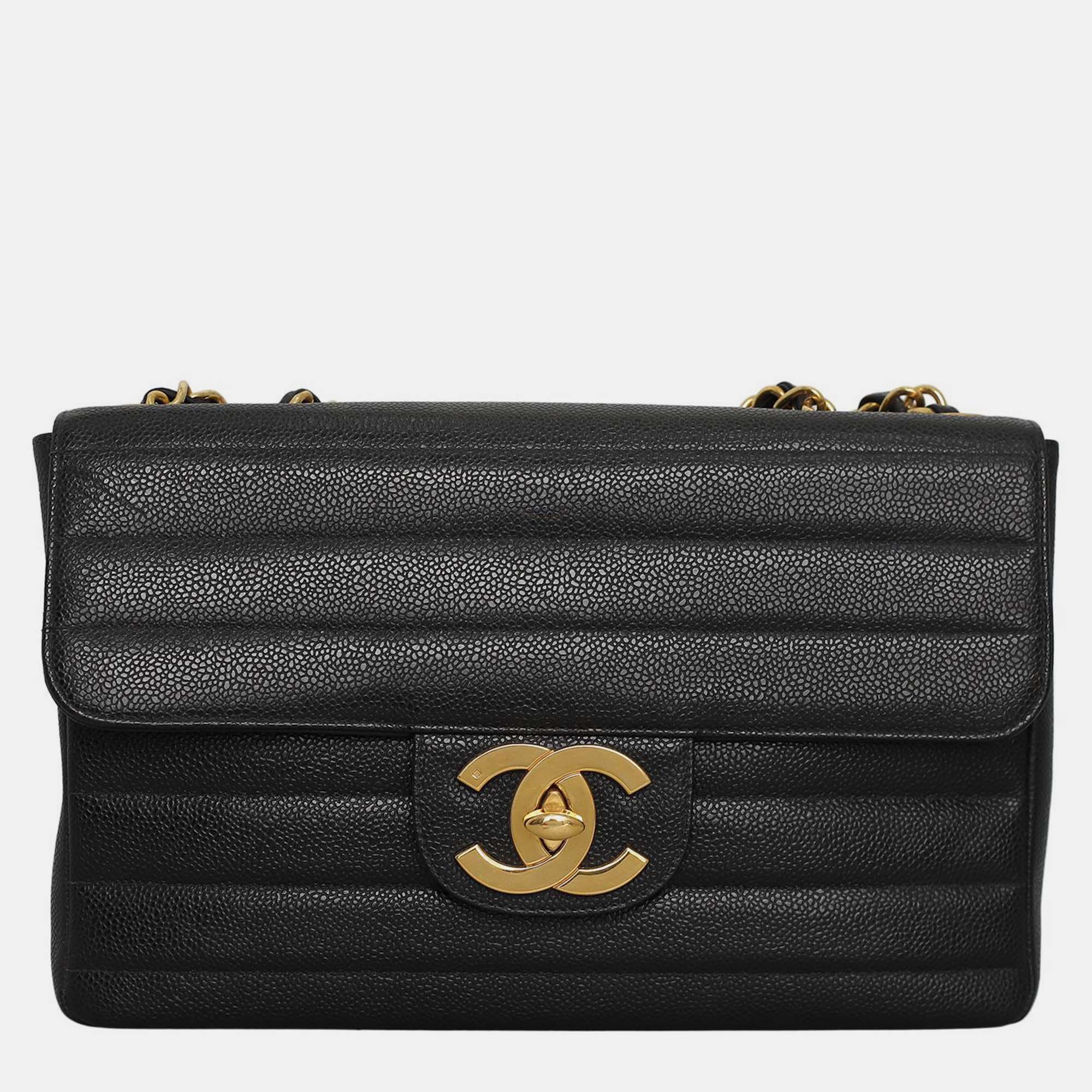 

Chanel Vintage Caviar Jumbo Flap Bag, Black