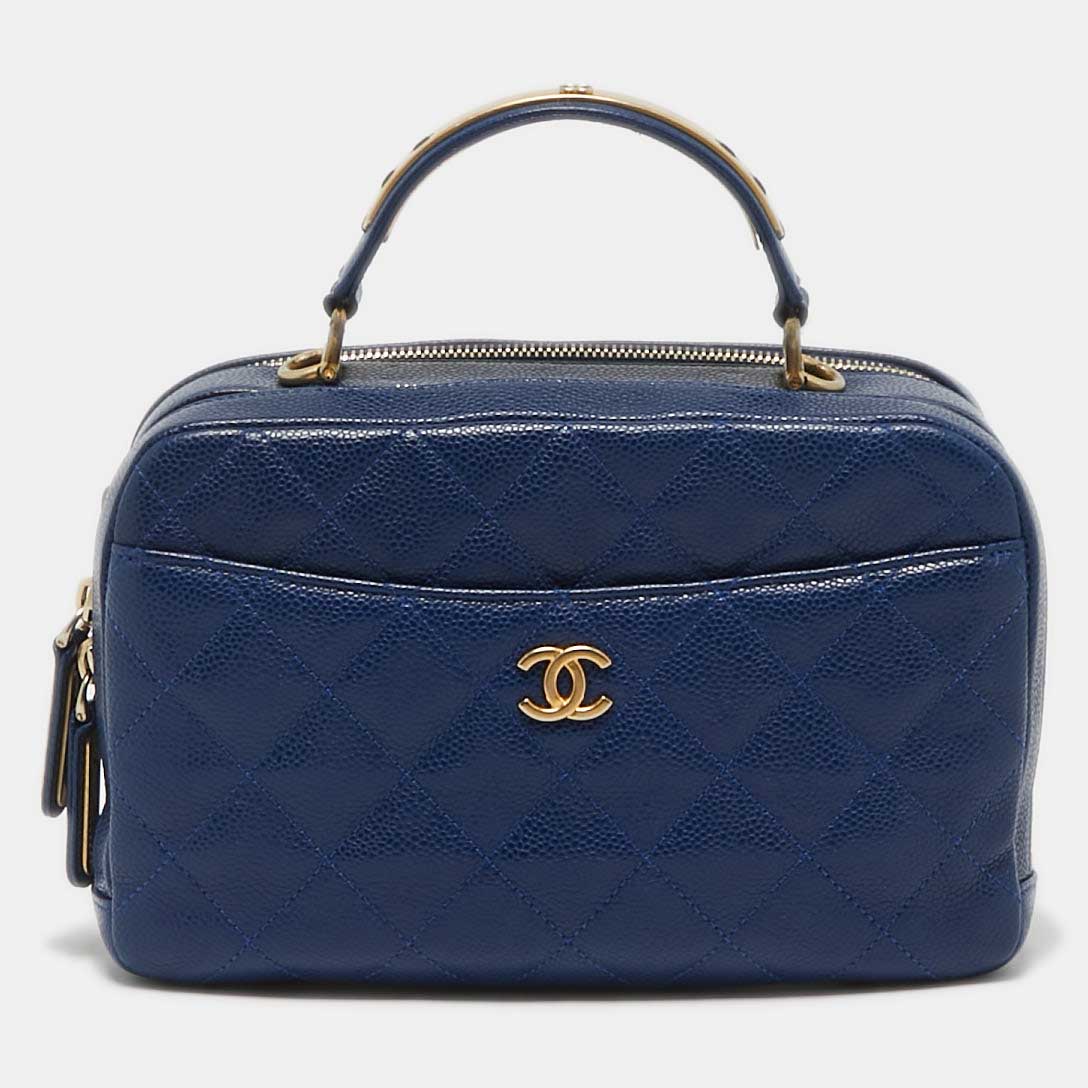 

Chanel Blue Quilted Caviar Leather Carry Around Top Handle Bag