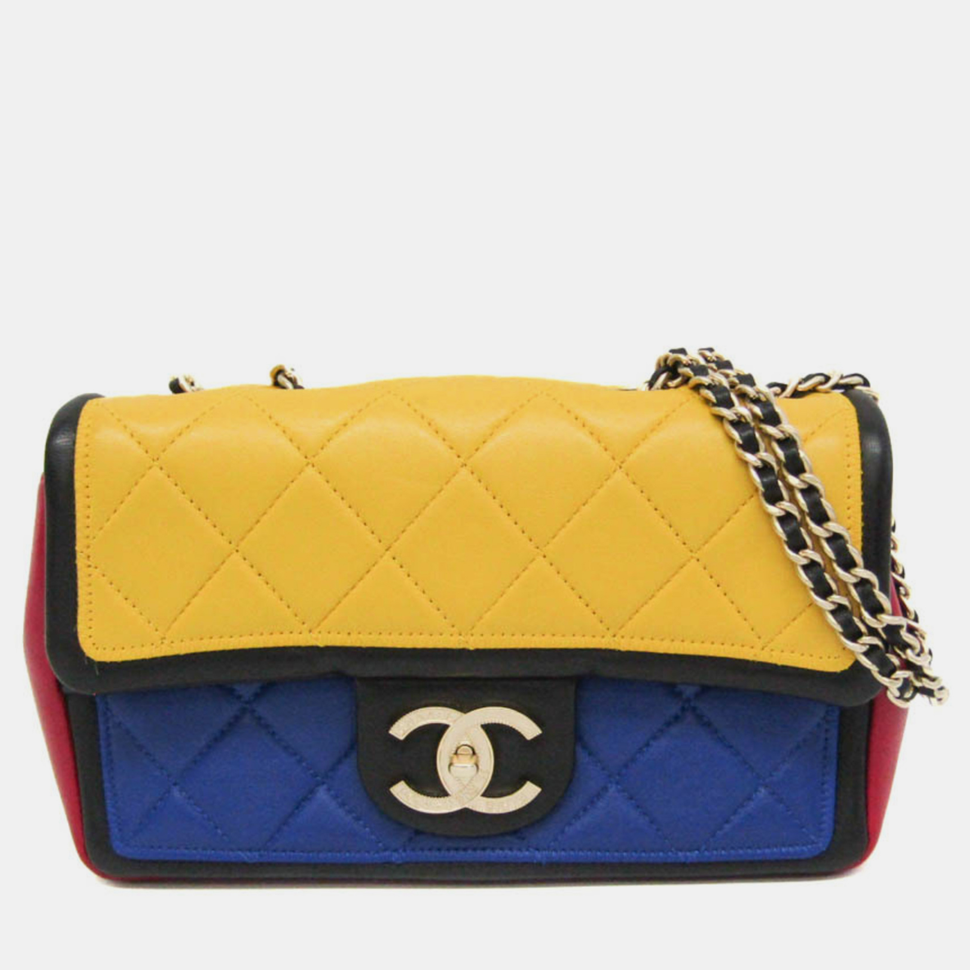 

Chanel Blue Red Yellow Leather Matelasse Mondrian Collar Chain Shoulder Bag, Multicolor