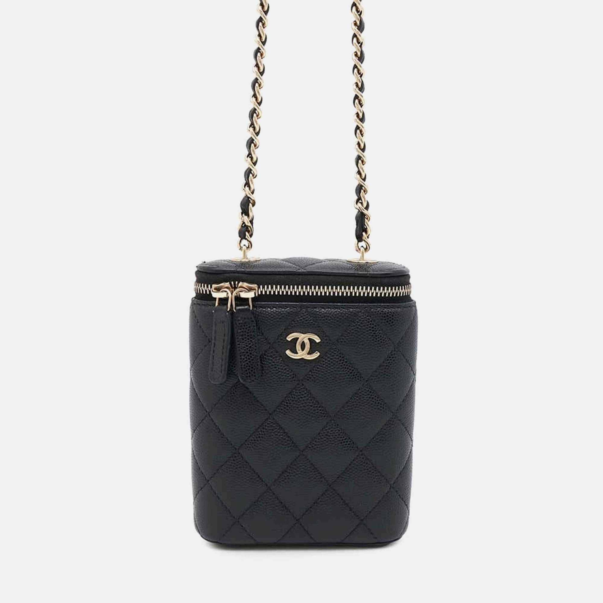 

Chanel Black Caviar Leather Mini Vanity Matelasse Chain Shoulder Bag