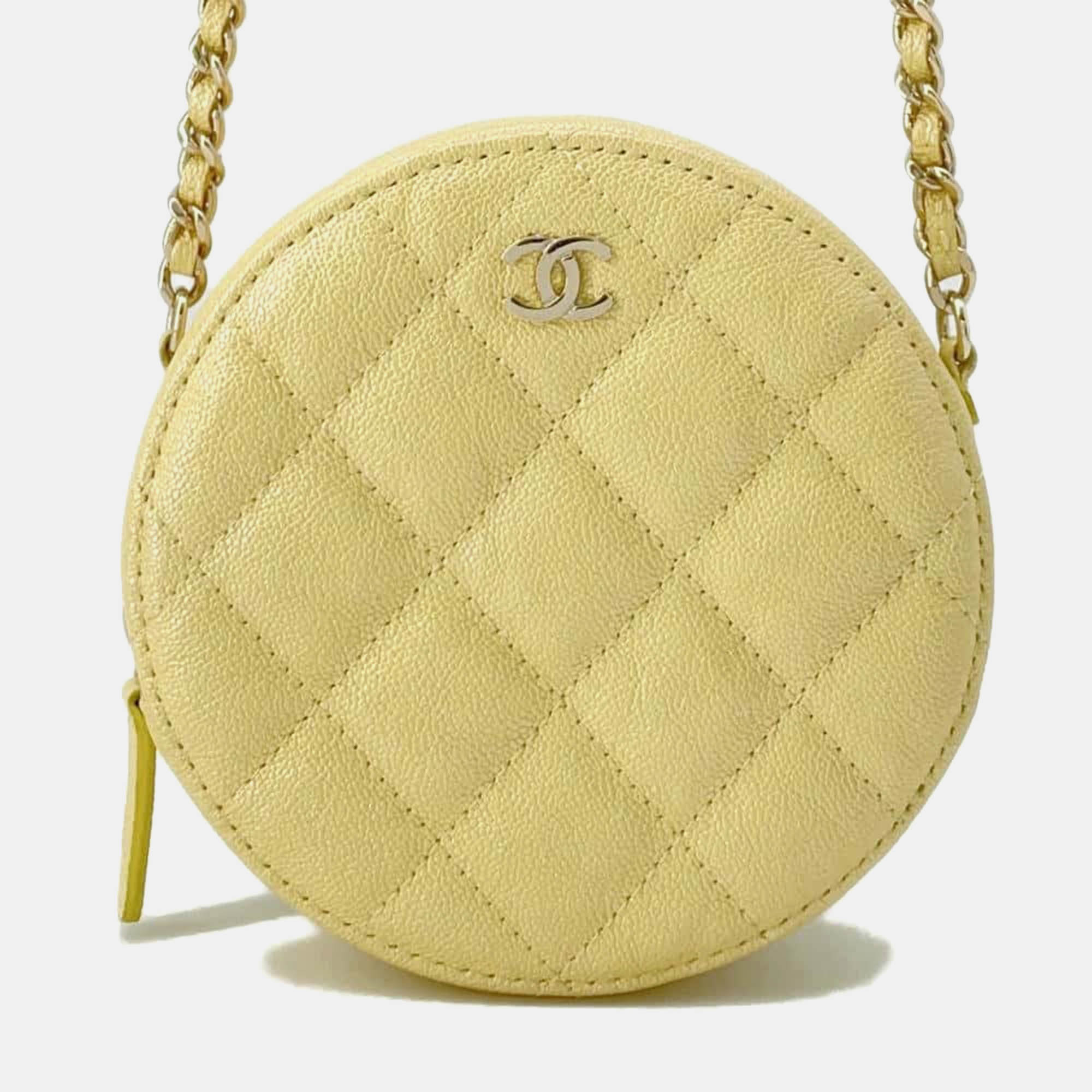 

Chanel Yellow Caviar Leather Matelasse Round Chain Shoulder bag