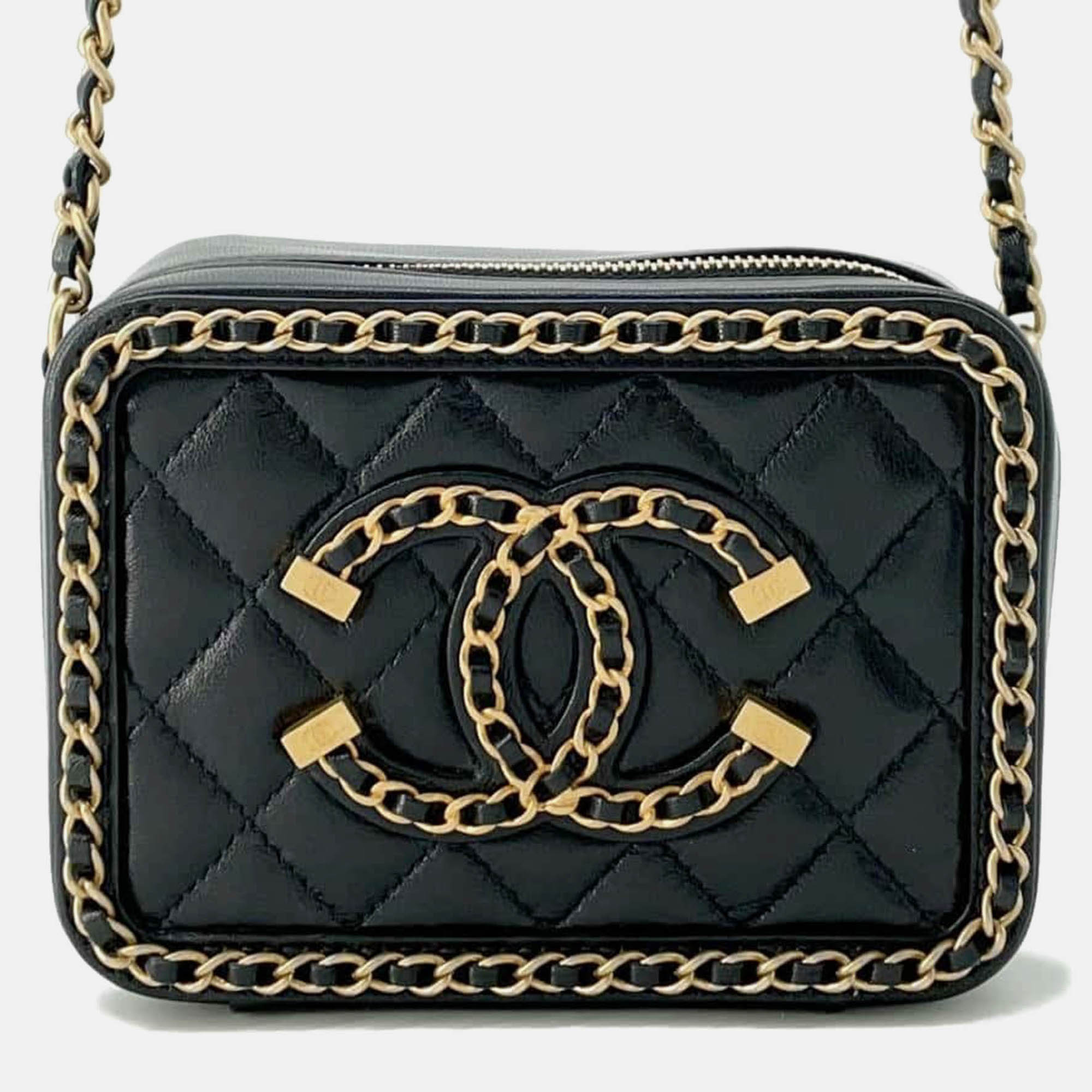 

Chanel Black Lambskin CC Filigree Mini Chain Shoulder bag