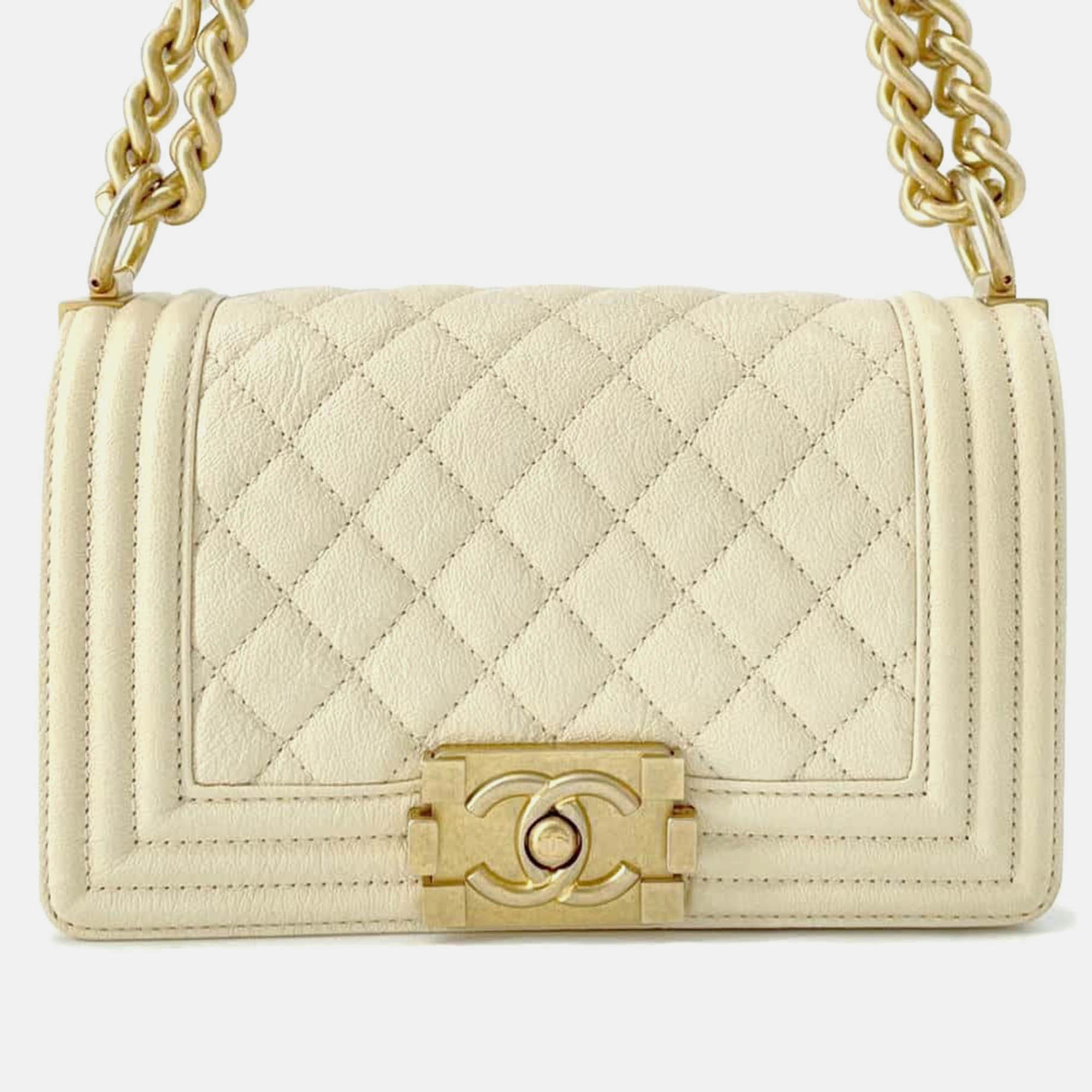 

Chanel Ivory Caviar Leather Boy Chanel Chain Shoulder Bag Size, Beige