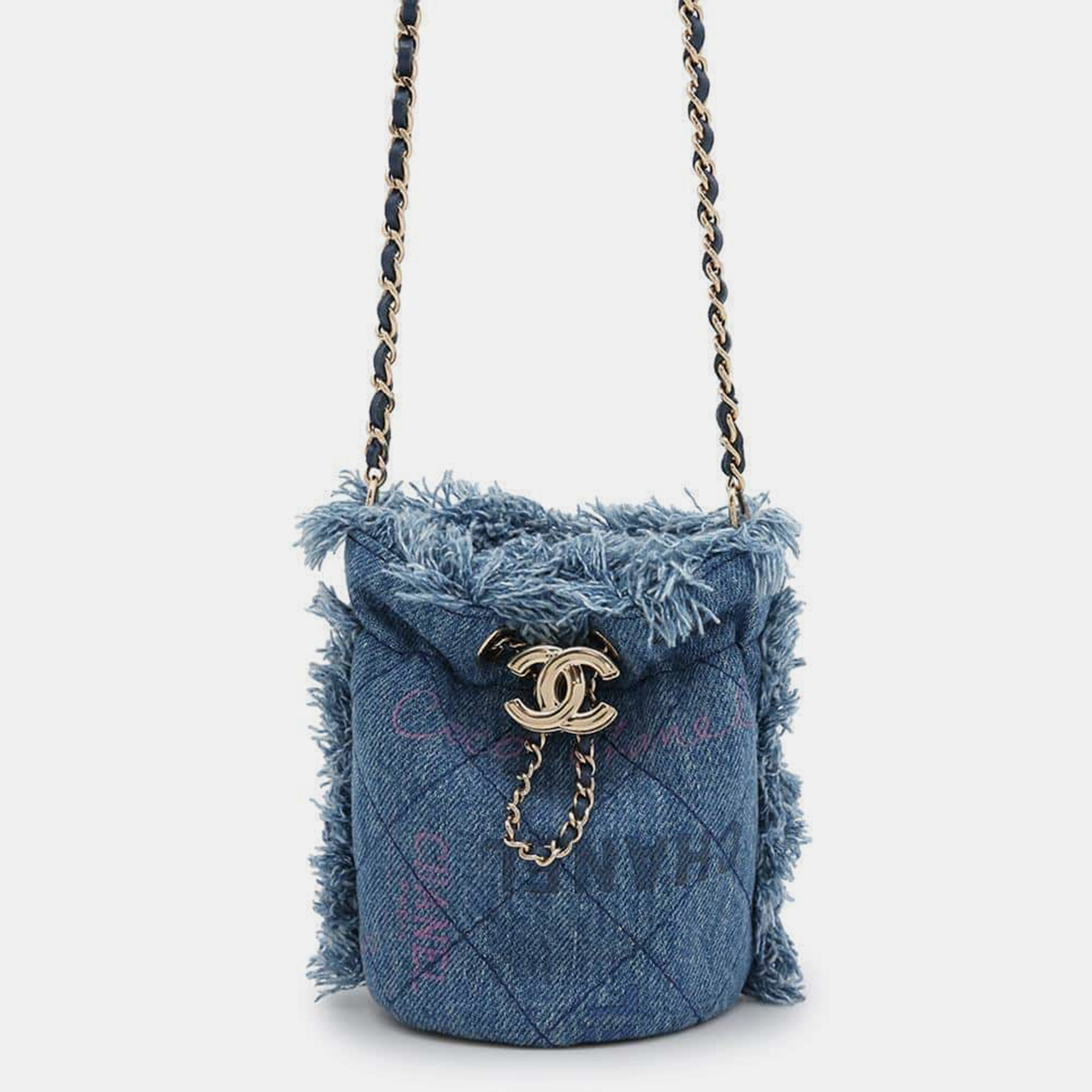 

Chanel Blue Denim Leather Logo Mini Drawstring Shoulder Bag