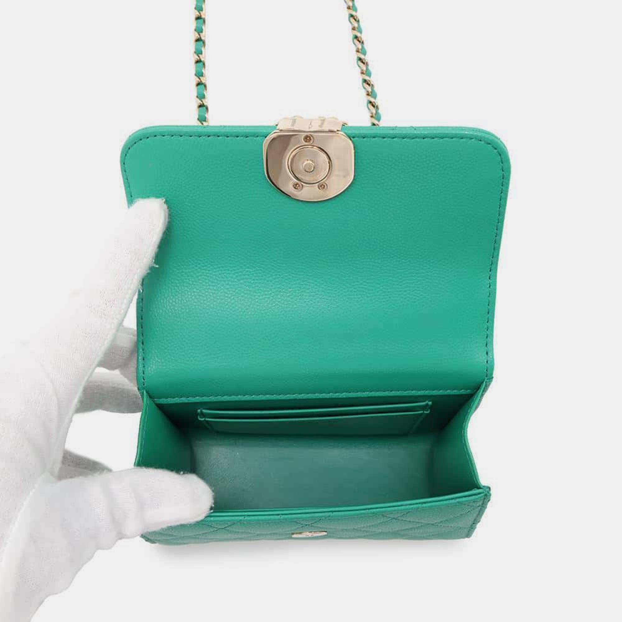 Chanel Green Caviar Leather Top handle Matelasse Chain Shoulder bag 