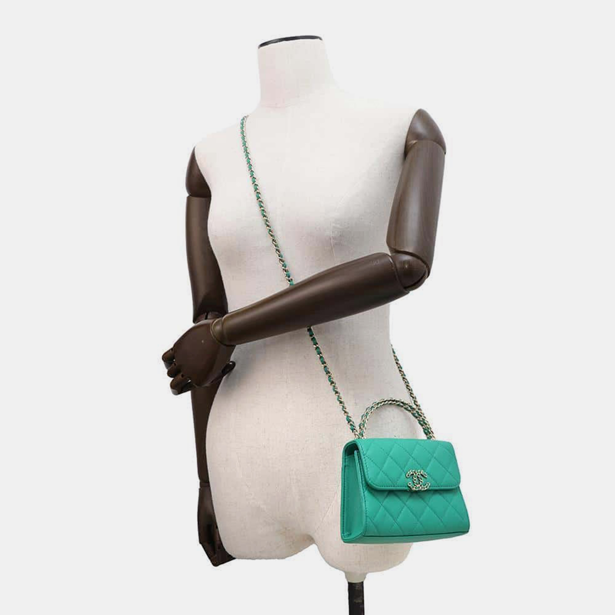Chanel Green Caviar Leather Top handle Matelasse Chain Shoulder bag 