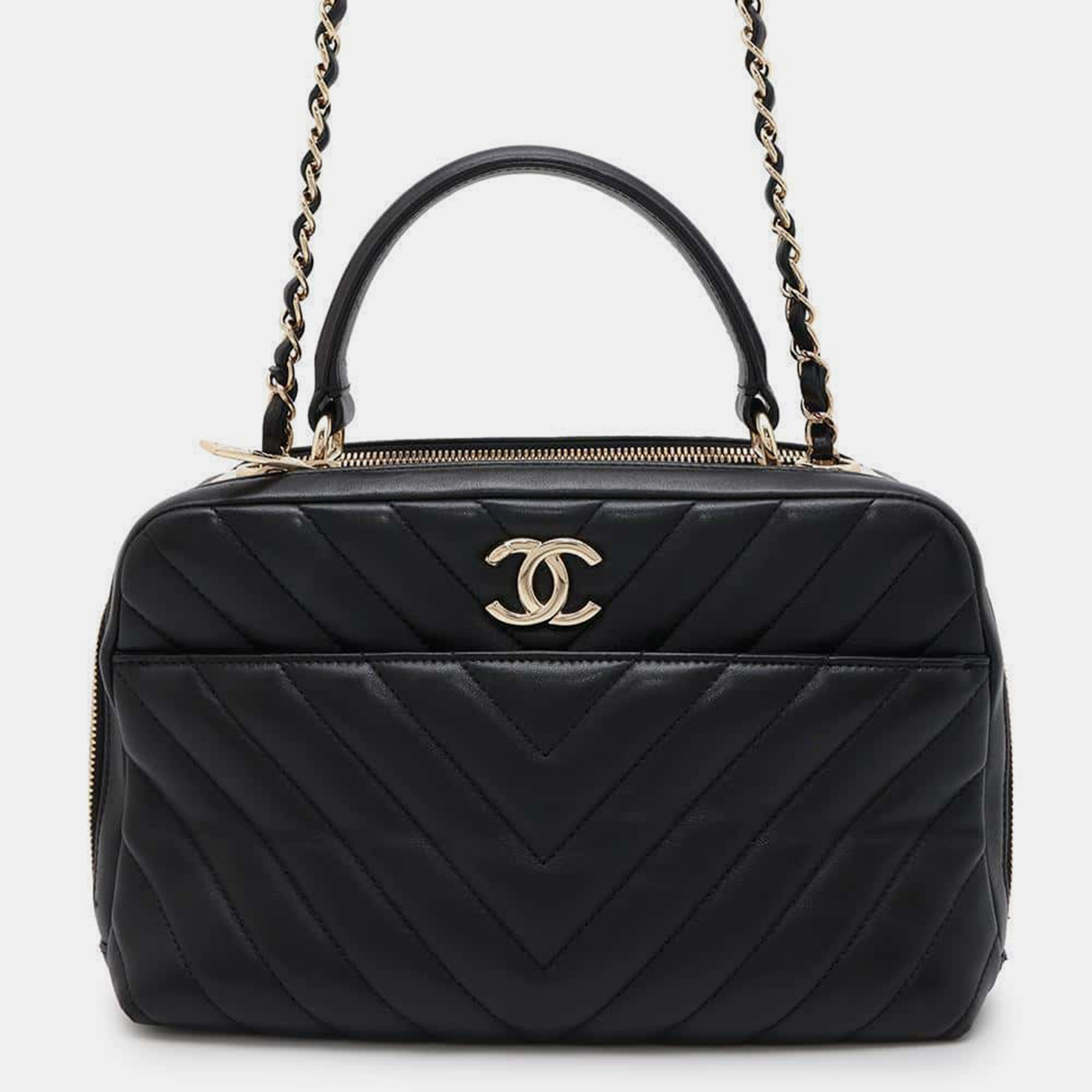 

Chanel Black Lambskin Trendy Bowling Bag With Logo