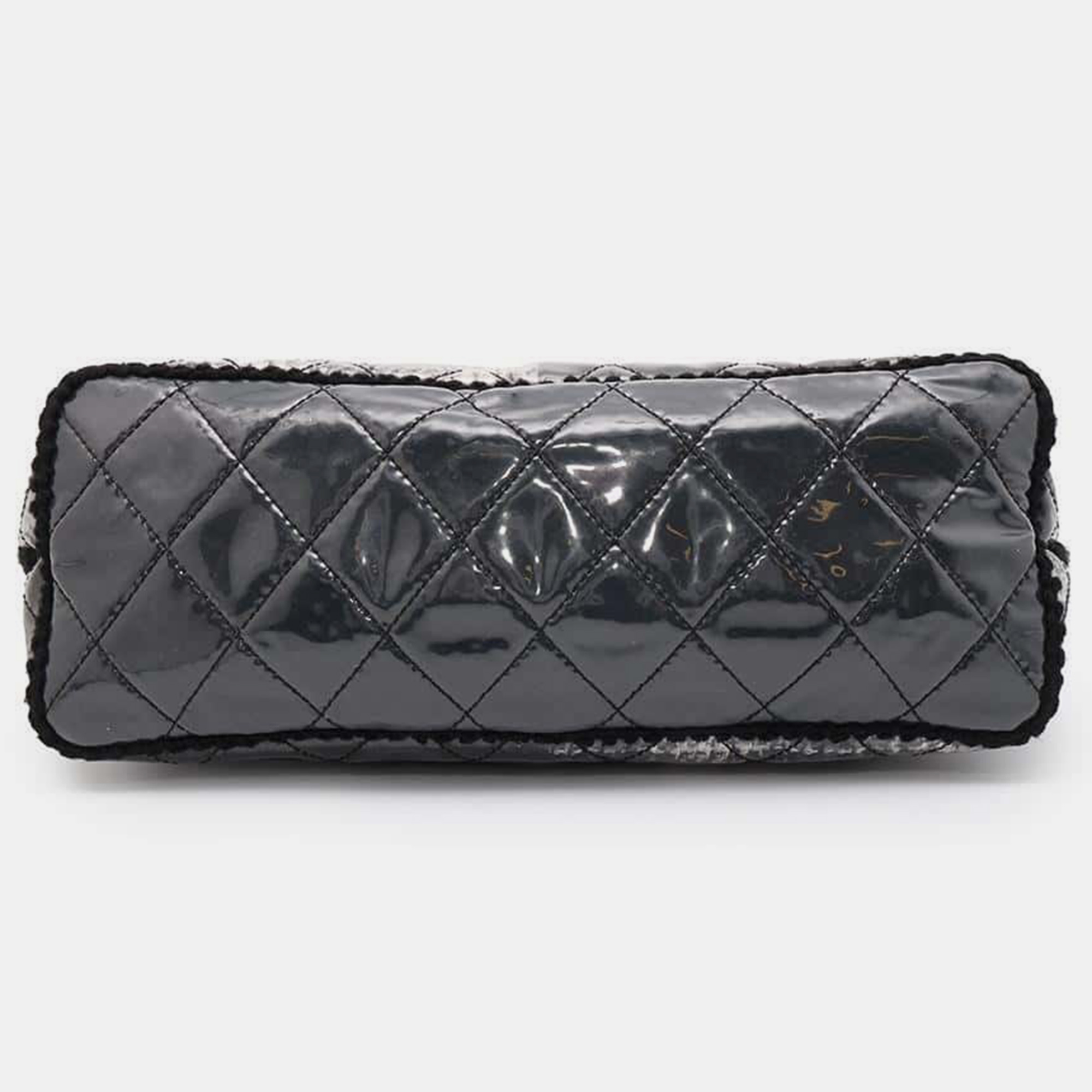Chanel Black/Gray Plastics Leather Matelasse Chain Tote Bag 