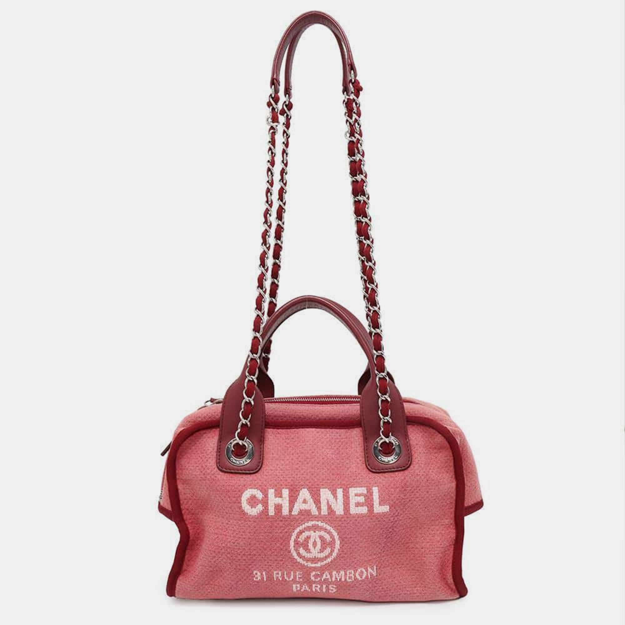 

Chanel Red Canvas Leather Deauville Bag