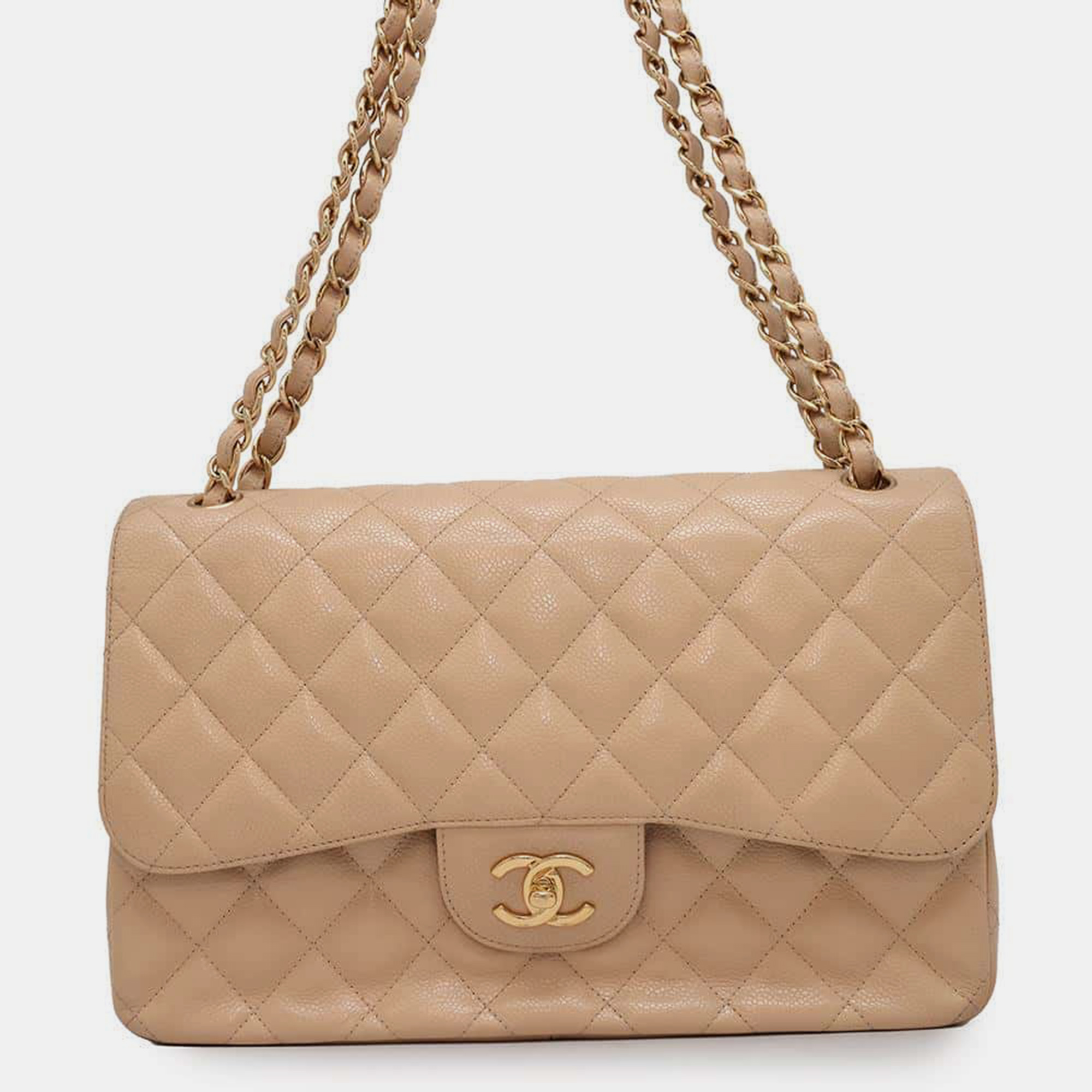 

Chanel Beige Caviar Leather Matelasse Double Flap Chain Shoulder Bag