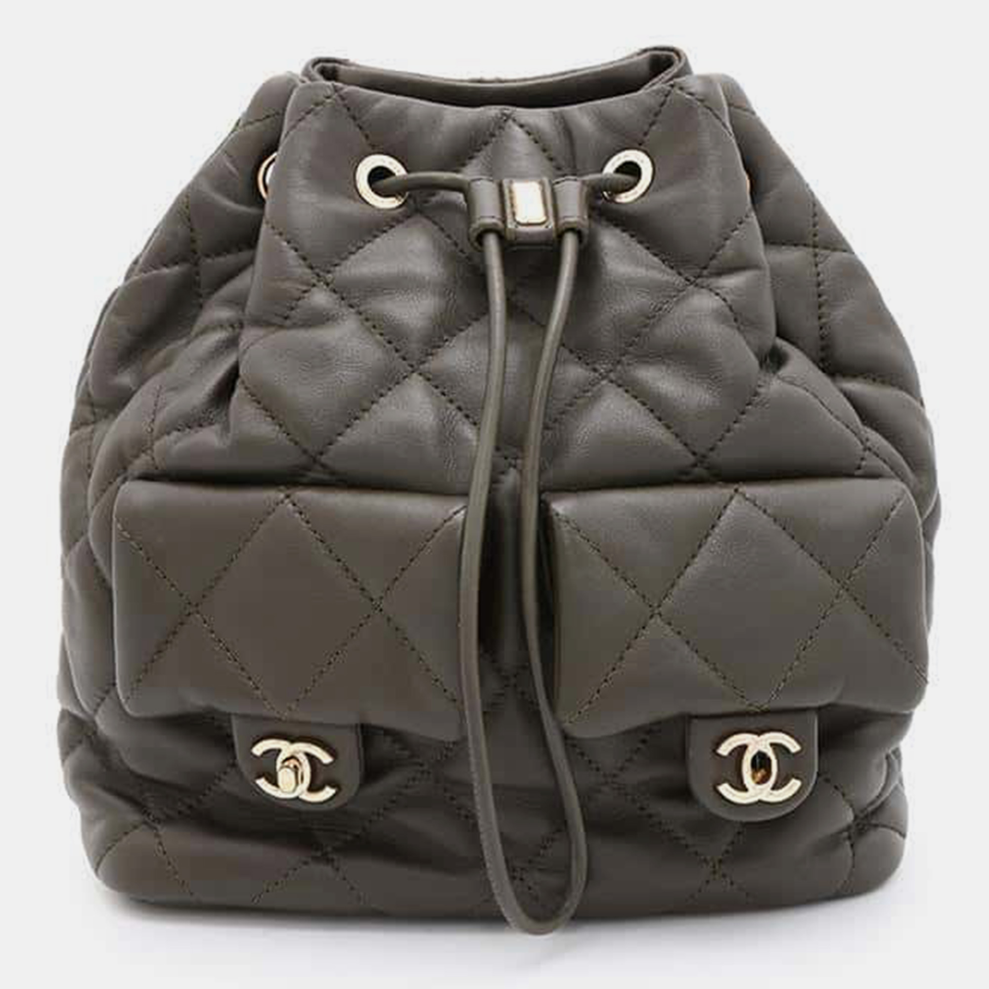 

Chanel Khaki Lambskin Matelasse Backpack, Green