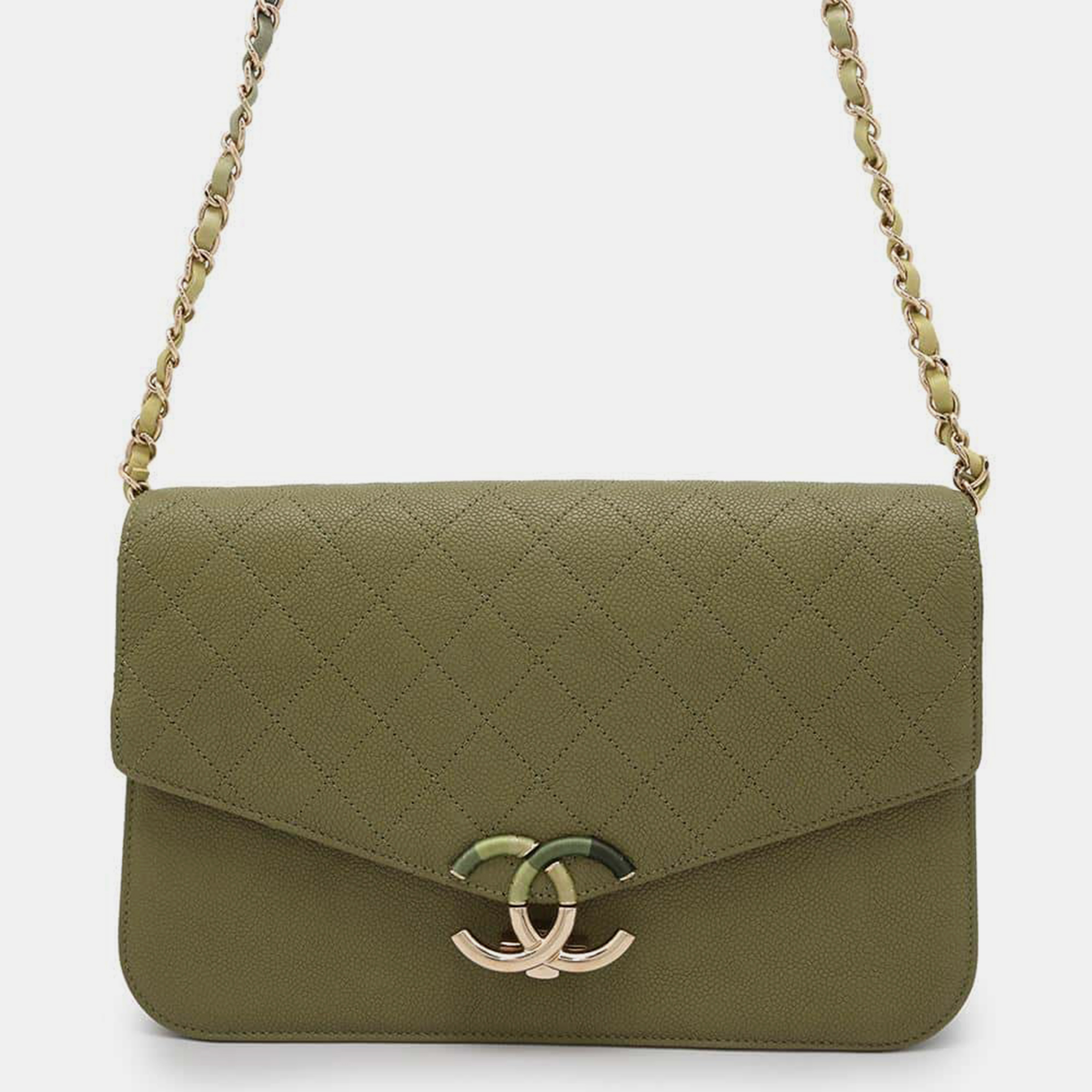 

Chanel Khaki Caviar Leather Chain Shoulder Bag, Green