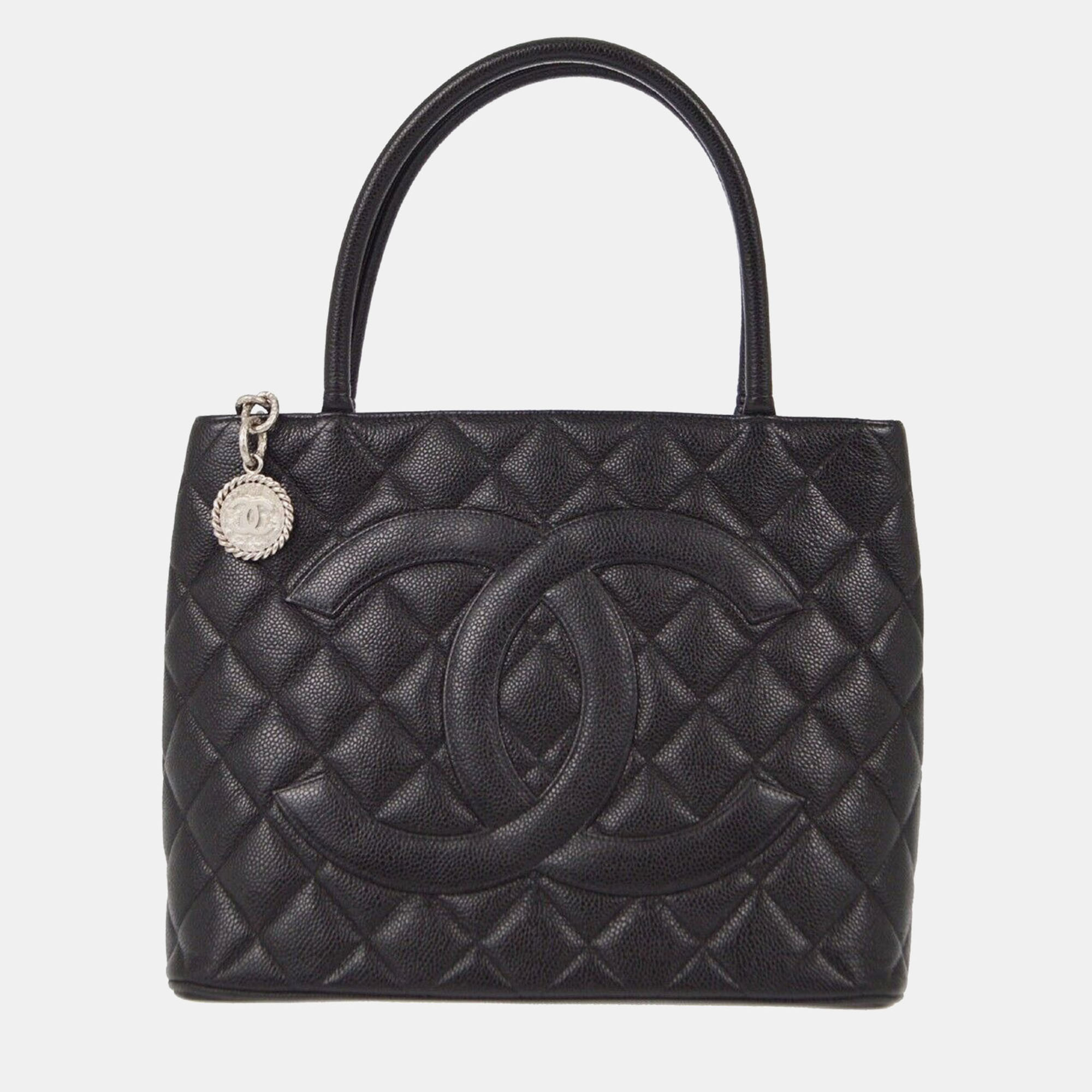 

Chanel Black Calfskin Medallion Tote Handbag