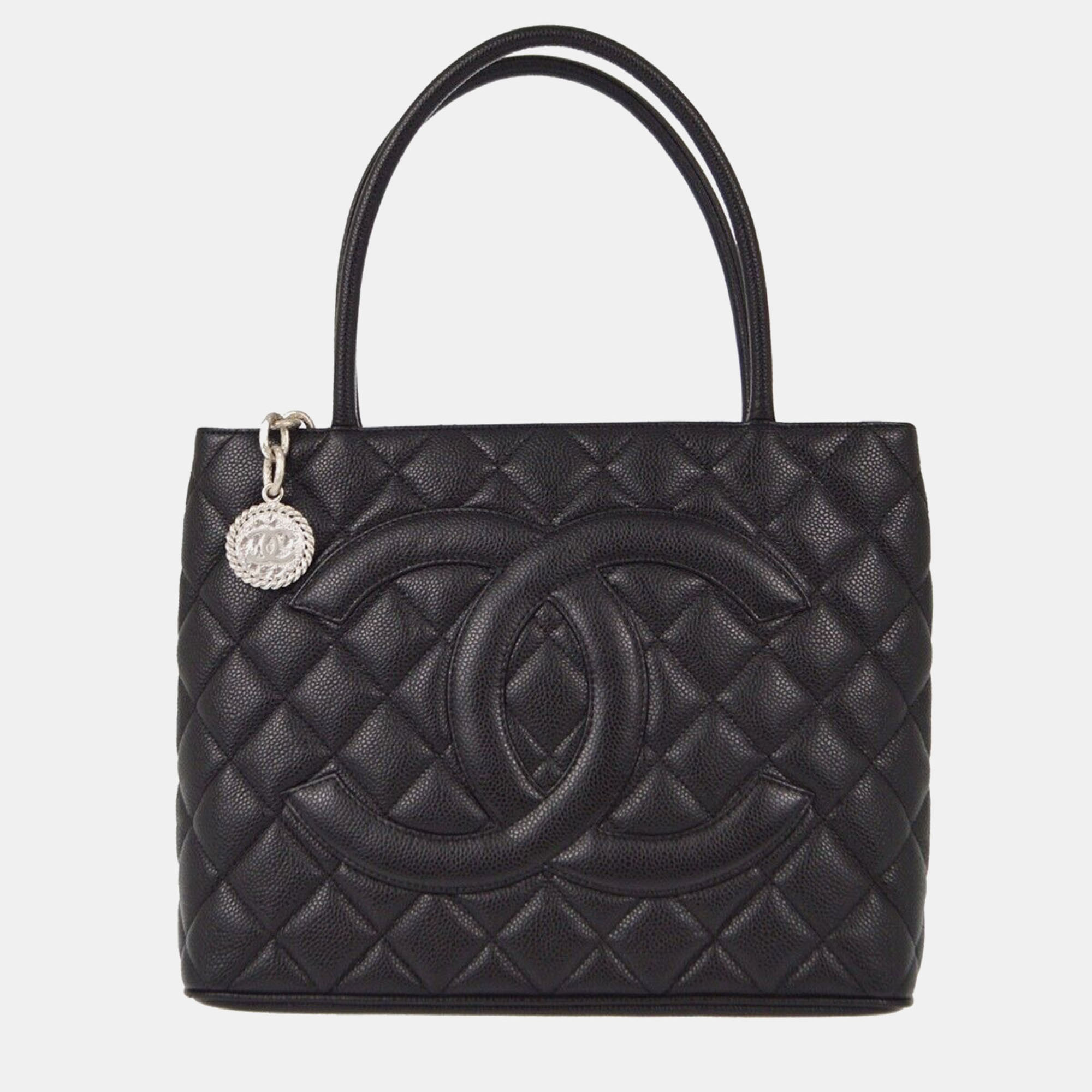 

Chanel Black Calfskin Medallion Tote Handbag