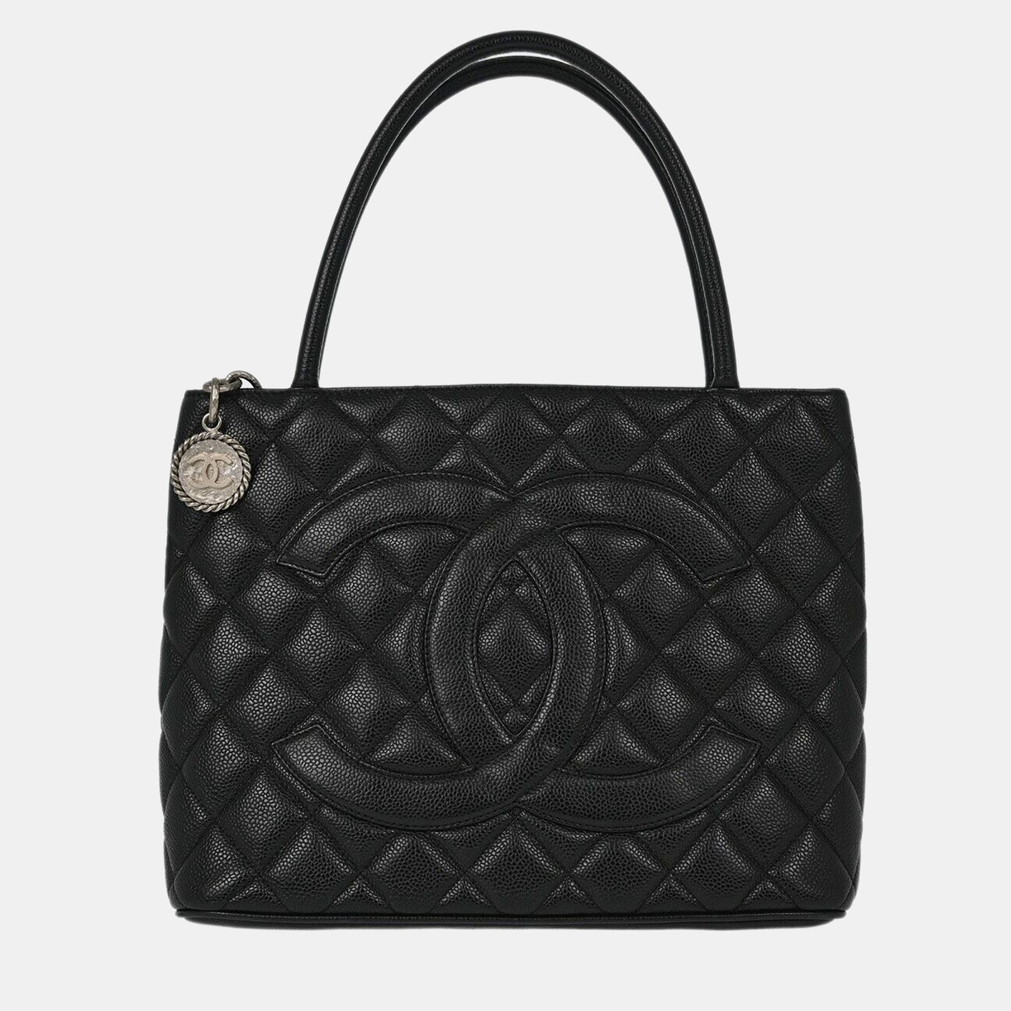 

Chanel Black Calfskin Medallion Tote Handbag